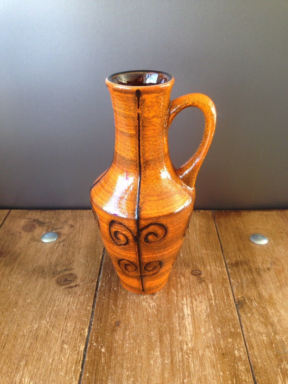Super Retro Ilkra Jl Knodgen Mcm Jug / Vase West German Pottery 2029/25 Orange photo furniture