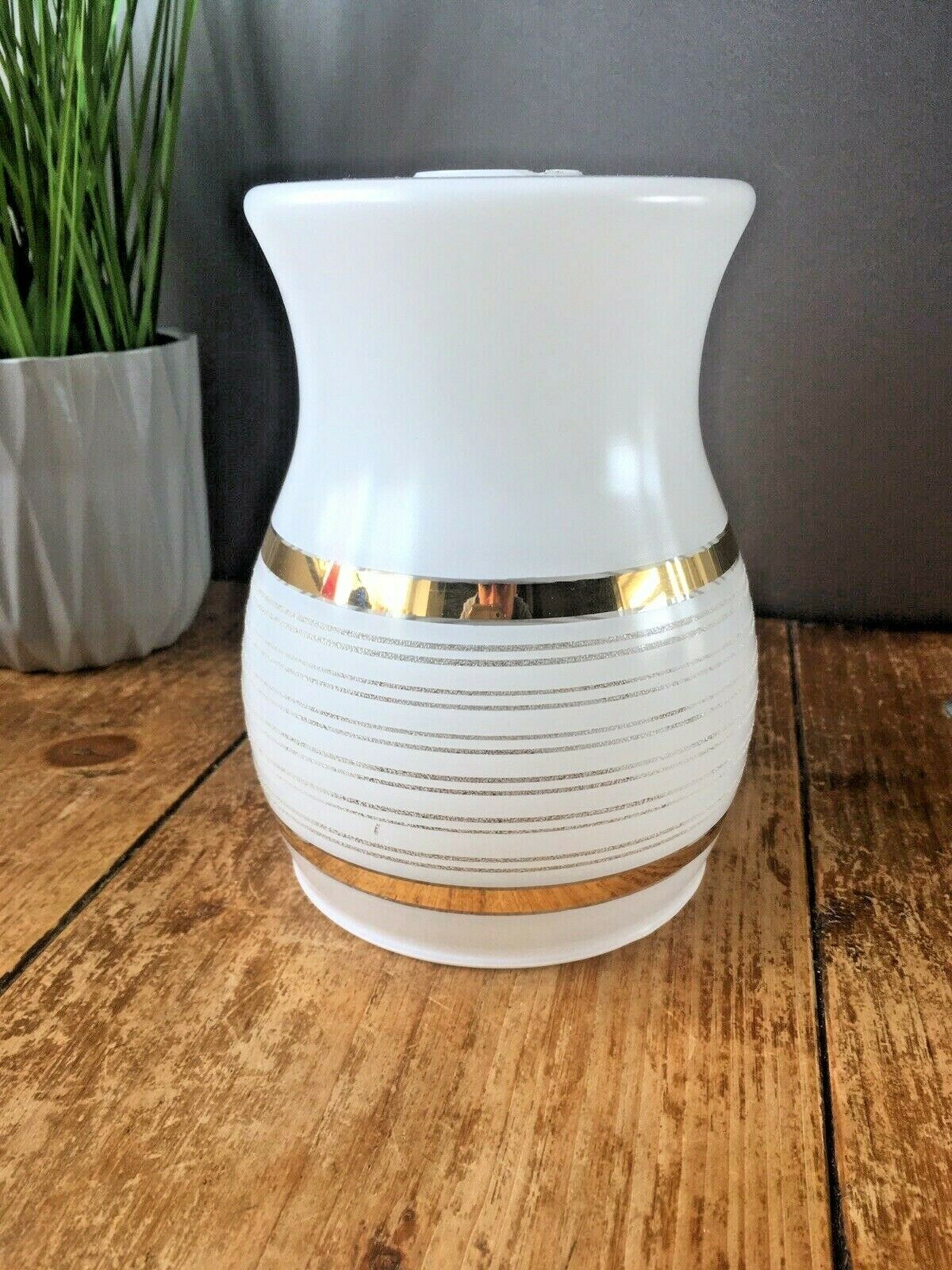 Retro 70's White Glass Gold Bands Striped Light Lamp Shade Mid Century Modern photo Lighting