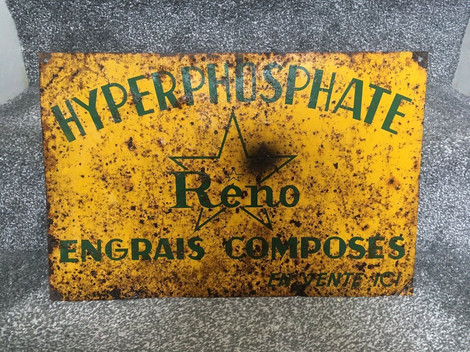V.Rare French Yellow Reno Hyperphosphate Fertilizer Engrais Star Man Cave Sign photo vinterior