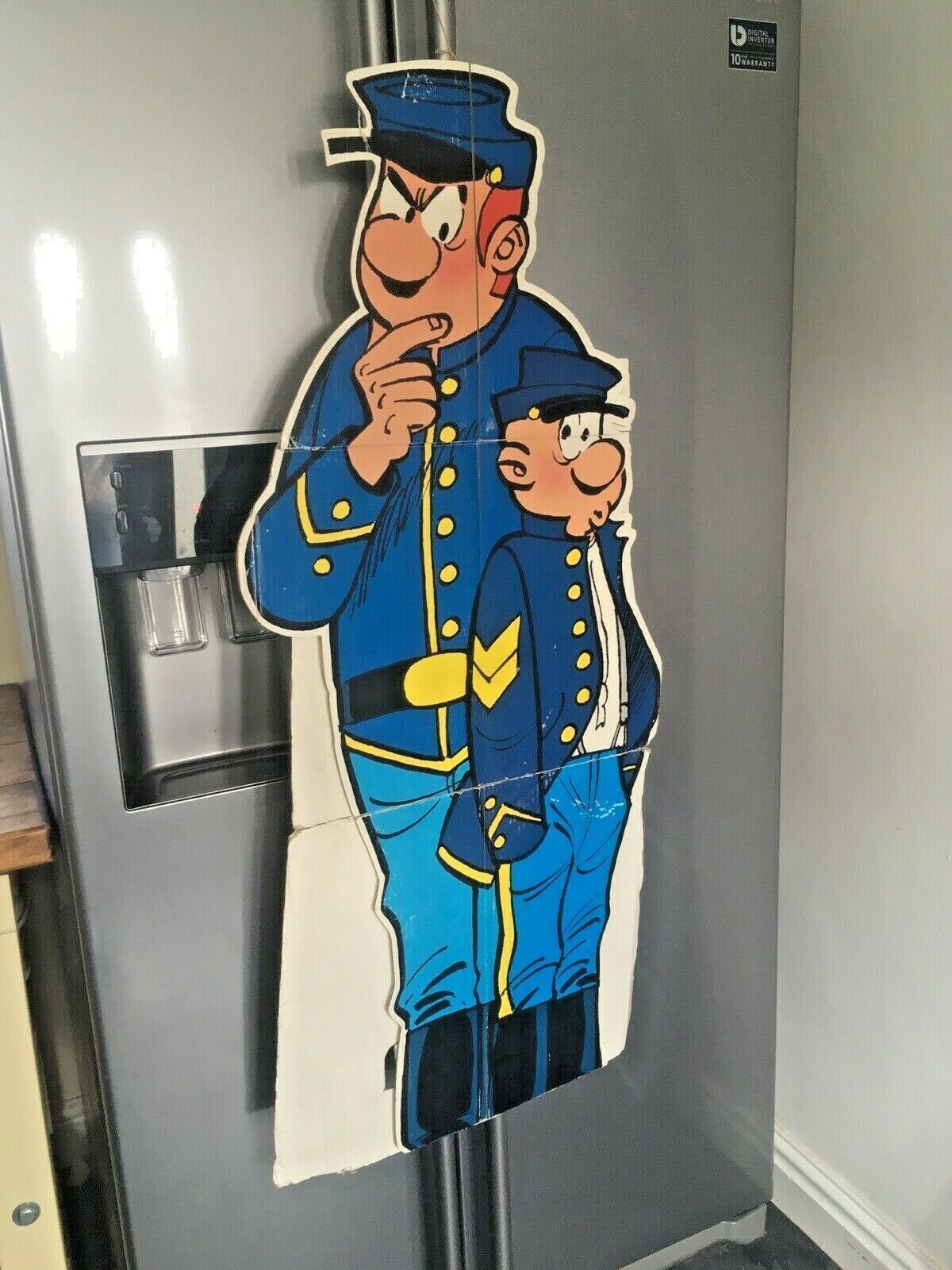 Large Vintage 44.5" Les Tuniques Bleues Cartoon Cardboard Cutout Comic Poster photo for sale