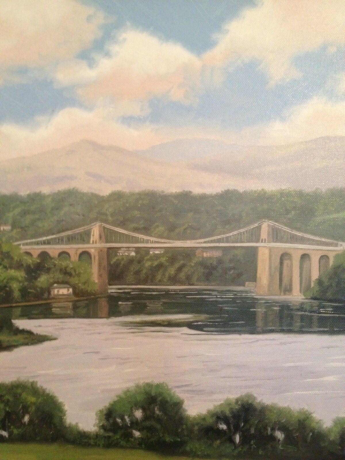 Gorgeous Original Tony Wooding Oil Painting Of The Straits Menai Bridge Anglesey photo Art