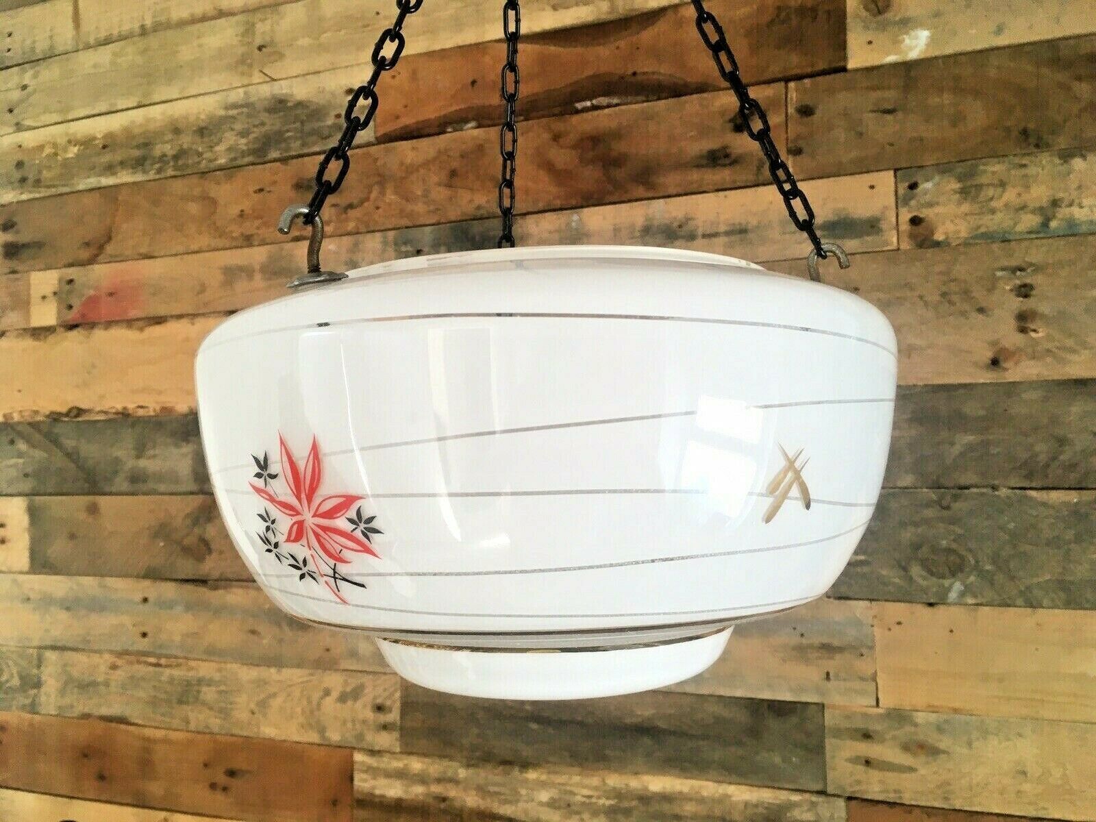 Art Deco Red Black Gold Glass Ufo Ceiling Light Lamp Shade Flycatcher Vintage photo for sale