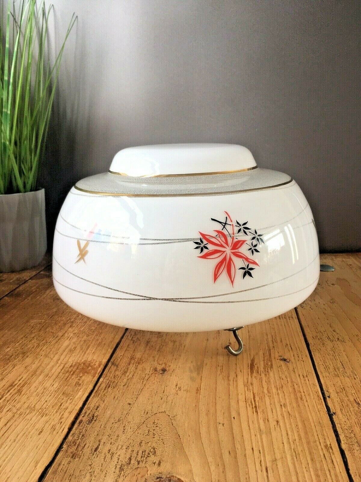 Art Deco Red Black Gold Glass Ufo Ceiling Light Lamp Shade Flycatcher Vintage photo buy