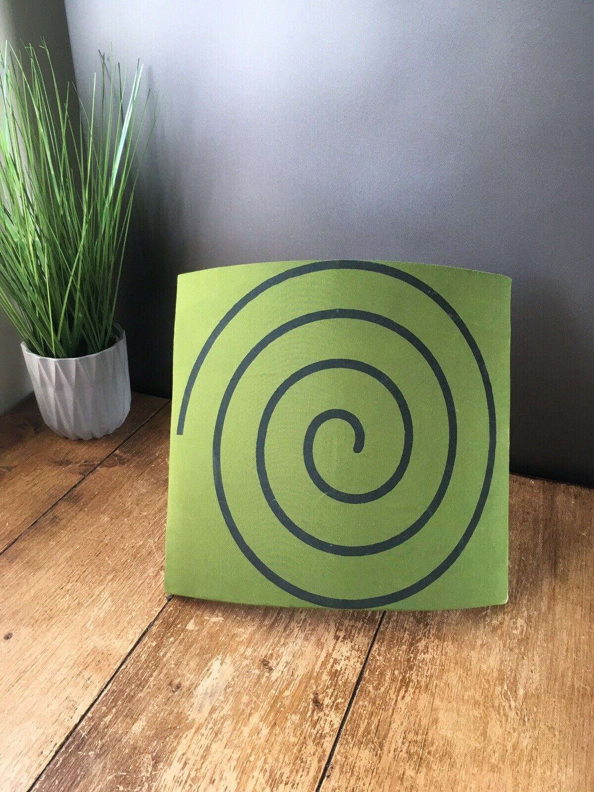 Super Retro Hypnotic 1960s 70's Fabric Uplighter Shades Blue Green Beige Spirals photo vintage