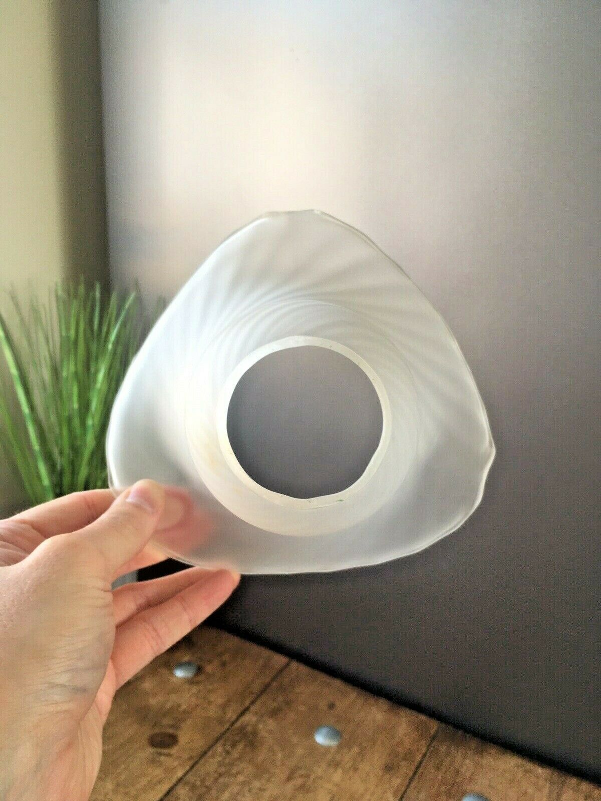 50.0 Lovely Vintage French Vianne Glass Frosted Ribbed Ruffled Fluted Edge Lamp Shade photo