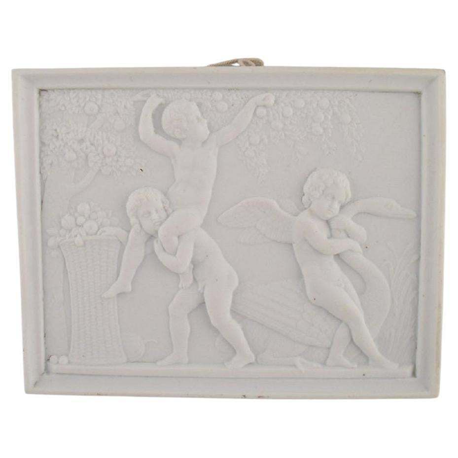 Bing And Grøndahl After Thorvaldsen, Antique Biscuit Wall Plaque With Putti