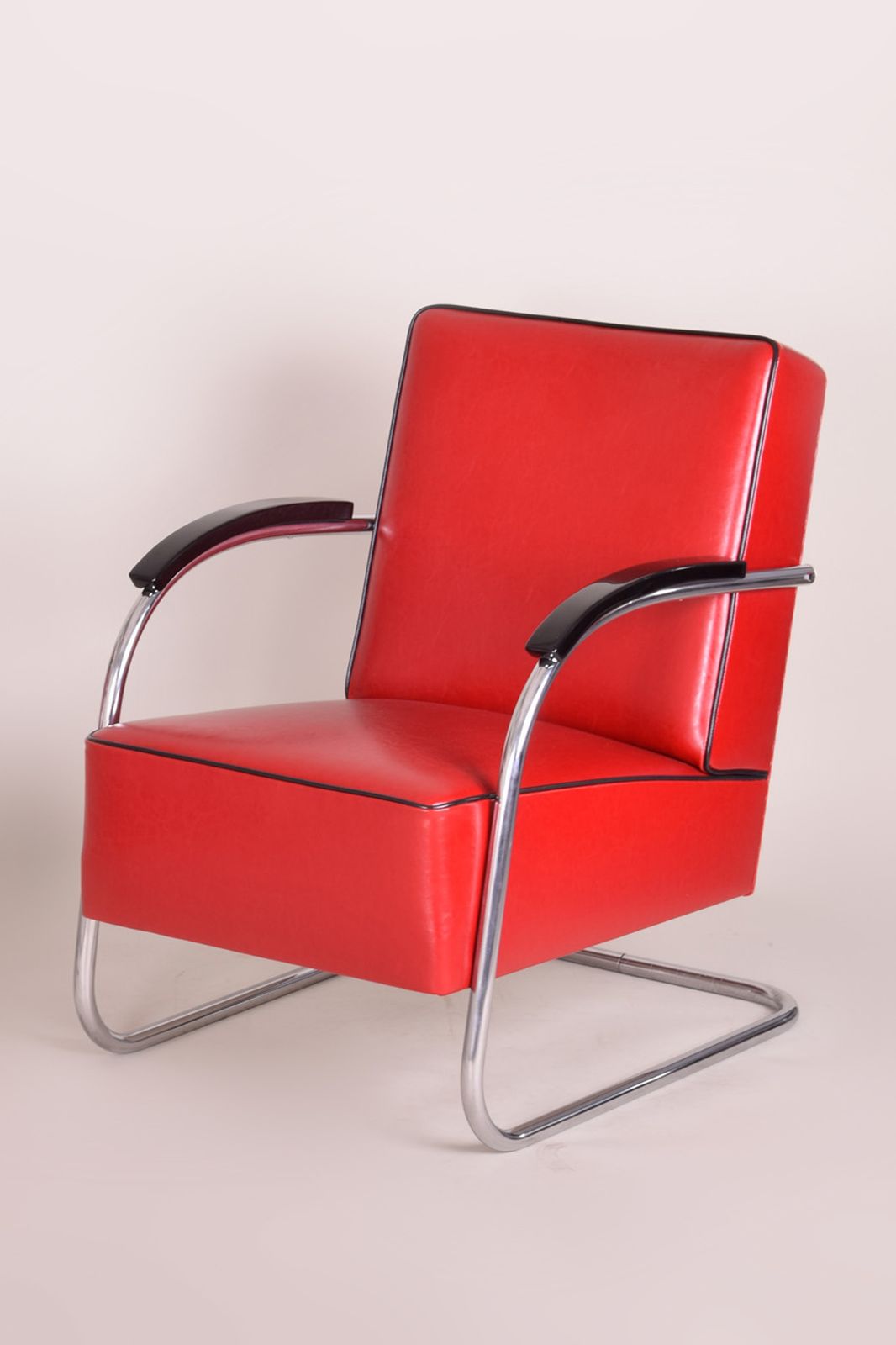 Red Mucke Melder Armchair Set  1930s Czechia photo vintage