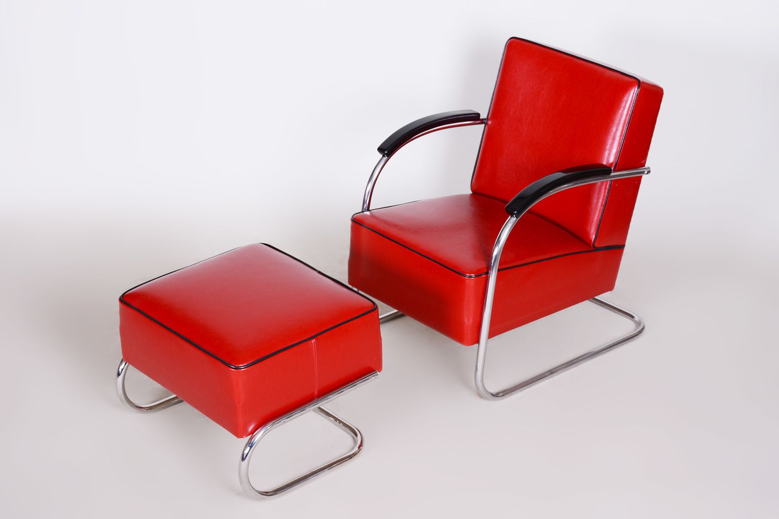 Red Mucke Melder Armchair Set  1930s Czechia