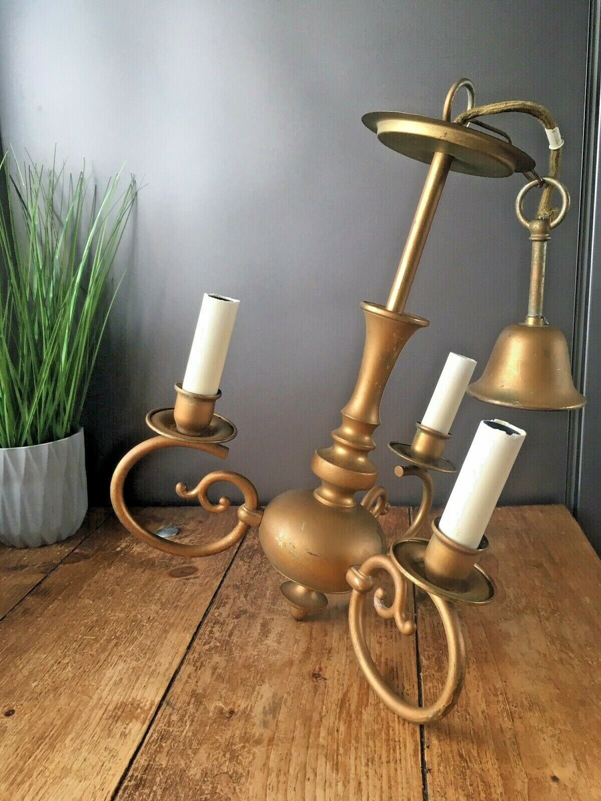 Vintage Antique Style Flemish 3 Arm Chandelier Faux Candle Sconce Ceiling Light photo Lighting