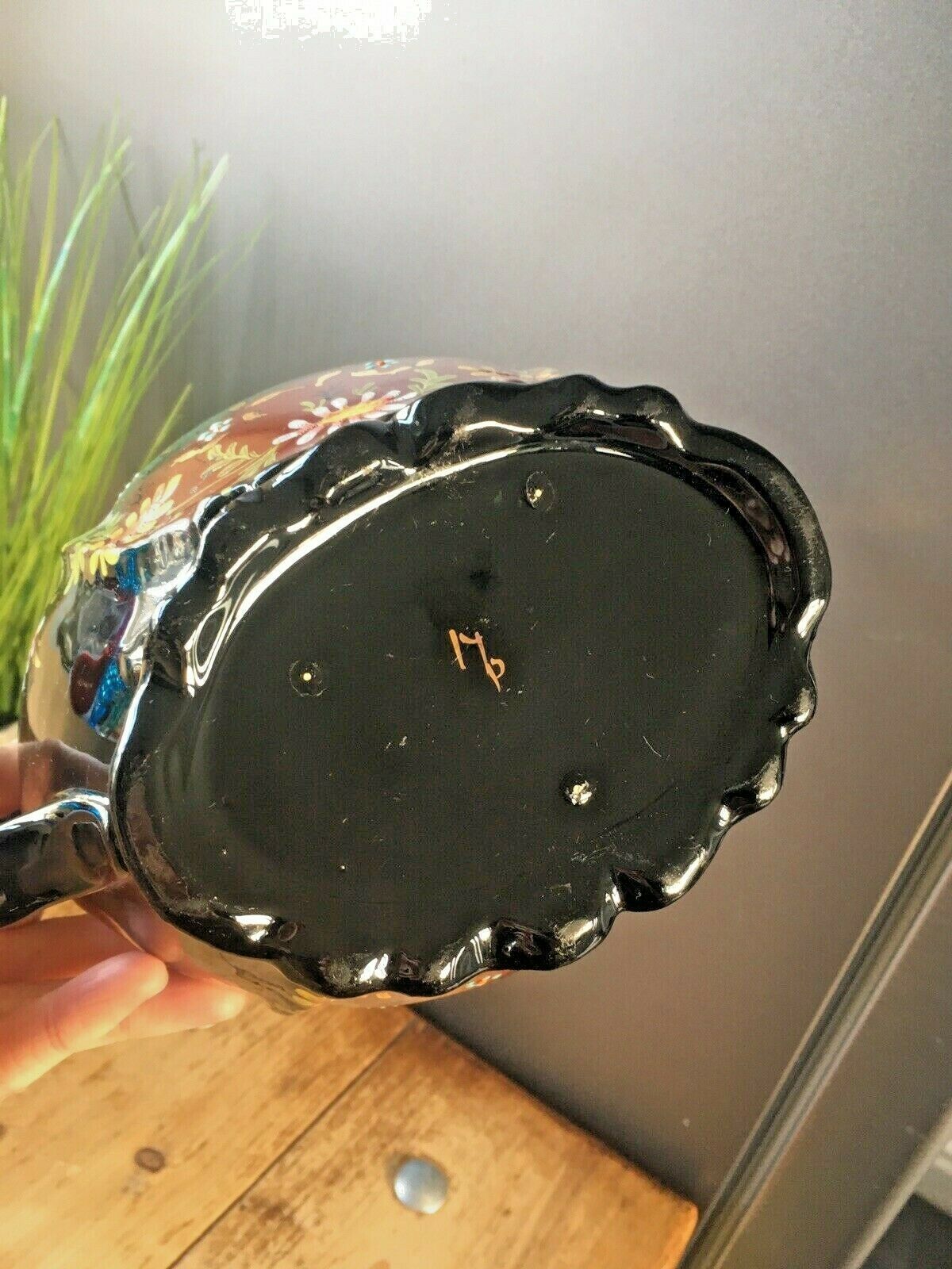 Home Decor Antique Victorian Jackfield Black Green Rust Gilt Floral Teapot Gibsons Jetware photo