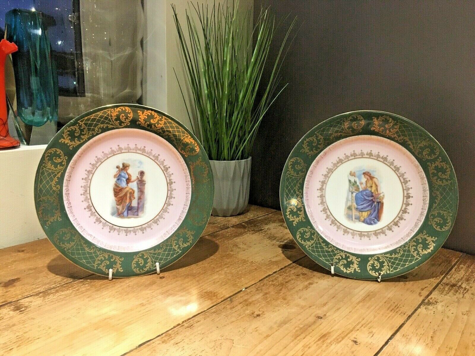 Pair Of 2 Antique Royal Vienna Porcelain Cabinet Plates Artists At Work Limoges photo furniture