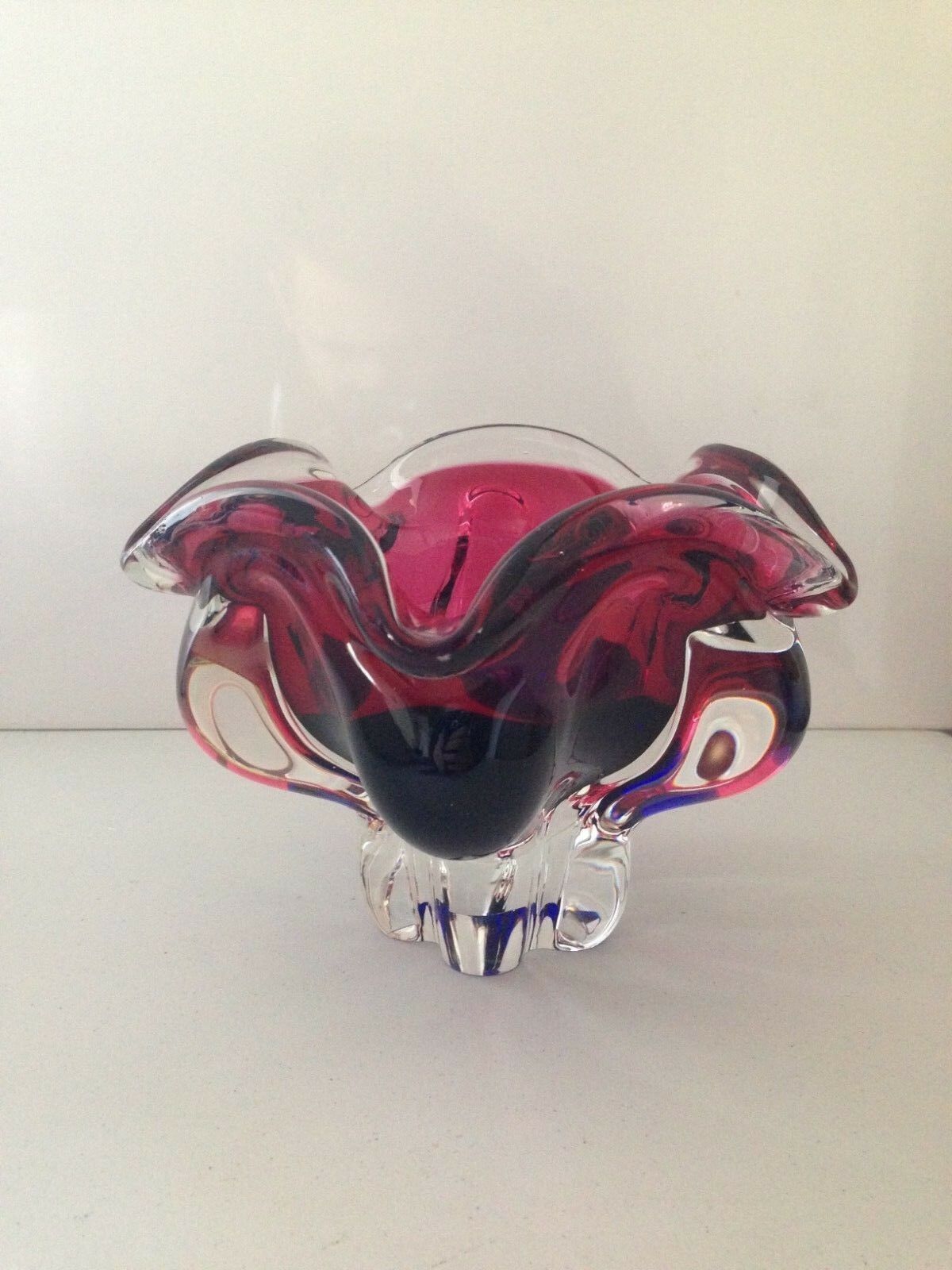 photo for sale Pink & Blue Czech Chribska Art Glass Lips Ashtray / Bowl Dish By Josef Hospodka