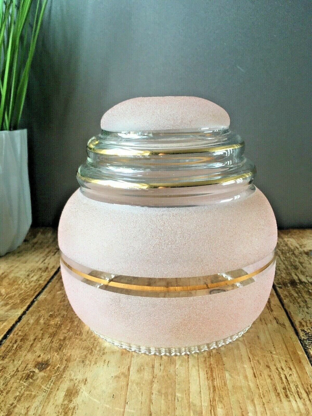 Art Deco Pink Sugar Frosted Beehive Gilded Bands Glass Lamp Light Shade photo 53.0