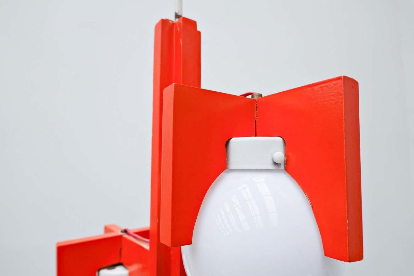 Mid Century Red Lacquered Wood And Opaline Suspension, Italy 1970s photo furniture