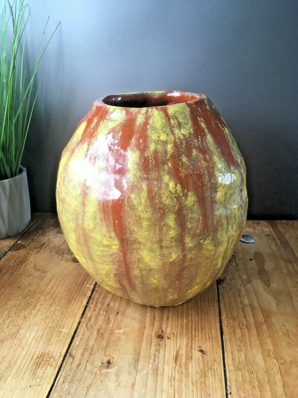Large Decorative Heavy 6kg Striped Studio Pottery Vase Planter Pot Jardiniere photo for sale