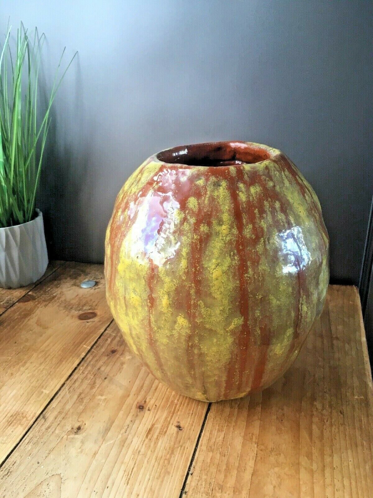 75.0 Large Decorative Heavy 6kg Striped Studio Pottery Vase Planter Pot Jardiniere photo