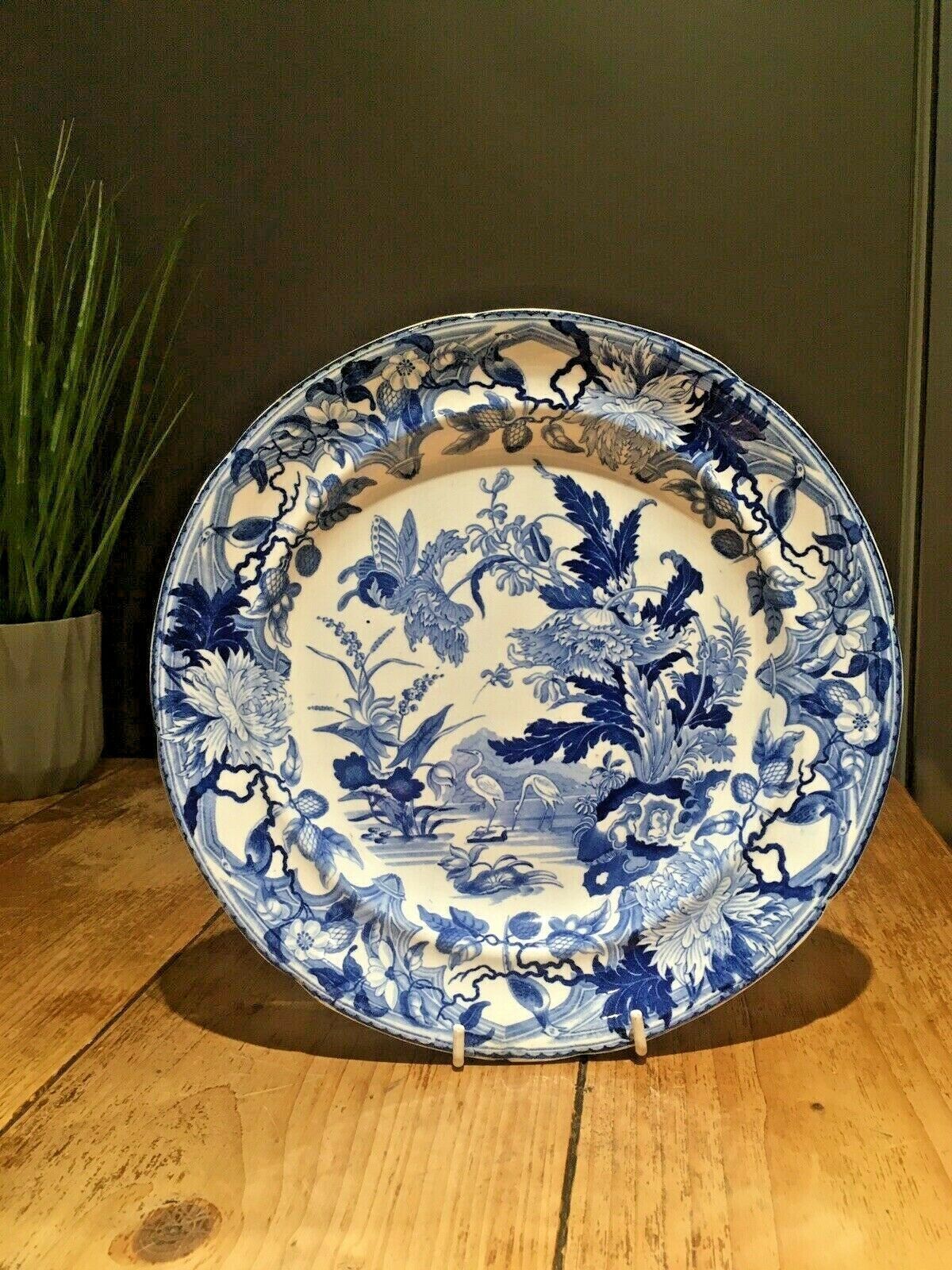 Rare Antique C1825 Wedgwood Blue & White Crane Pattern Chinoiserie Cabinet Plate photo buy