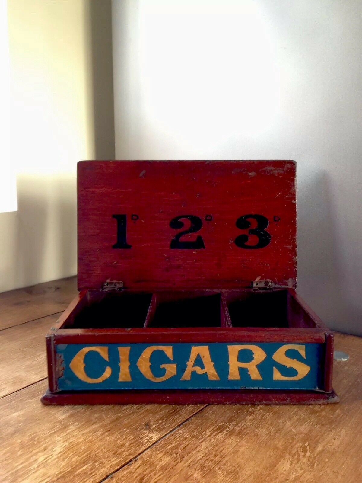 photo for sale Rare Antique Victorian Glass Front Wooden Cigar Box Shop Counter Display Waiter