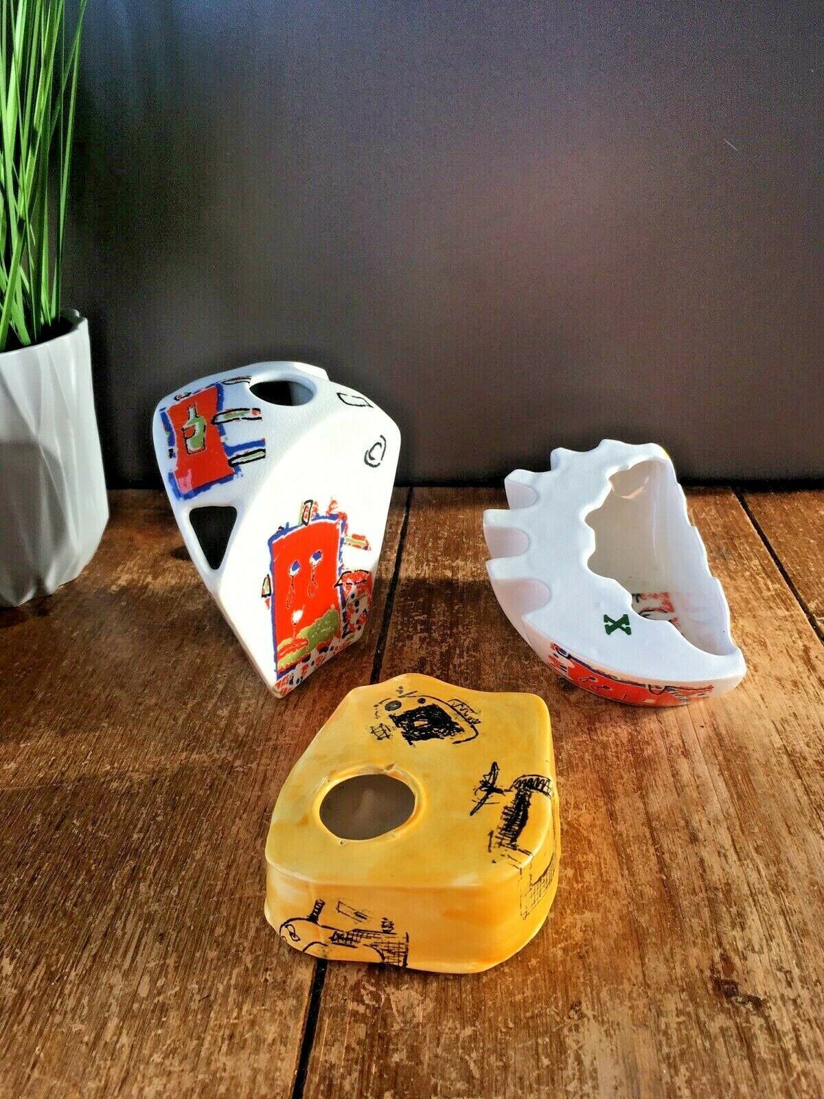 3 Unusual Mid Century Modern Pottery Vases Unknown Maker 60's 70s Italian Conran photo vintage