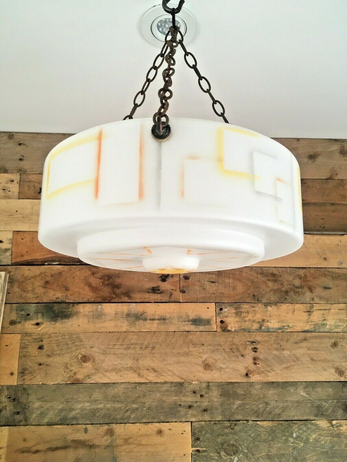Large Art Deco Geometric Design Glass Flycatcher Ceiling Odeon Lamp Light Shade photo furniture