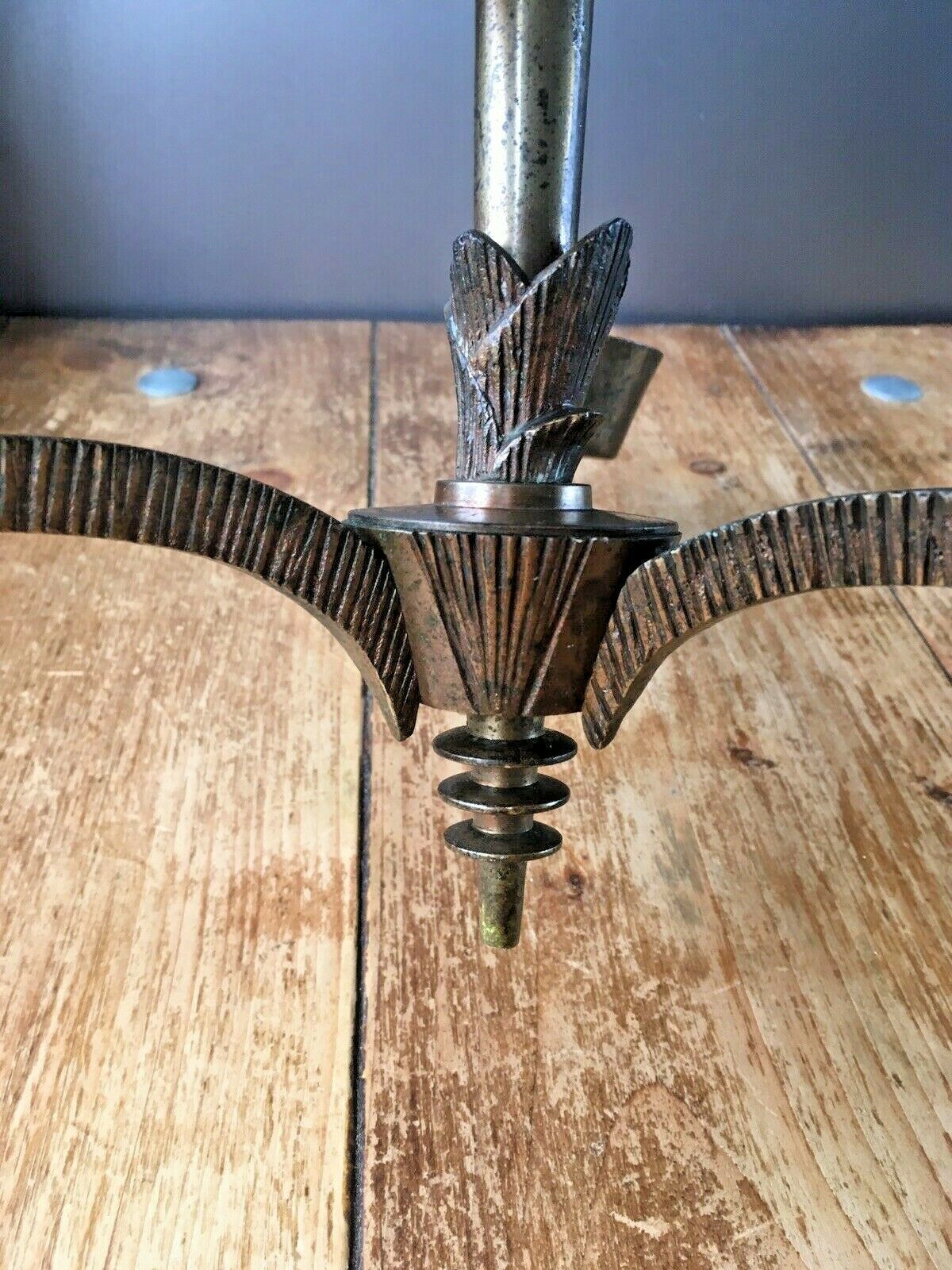 Unusual Antique 1920's French Bronze 3 Arm Ceiling Light Chandelier Gothic Discs photo Lighting