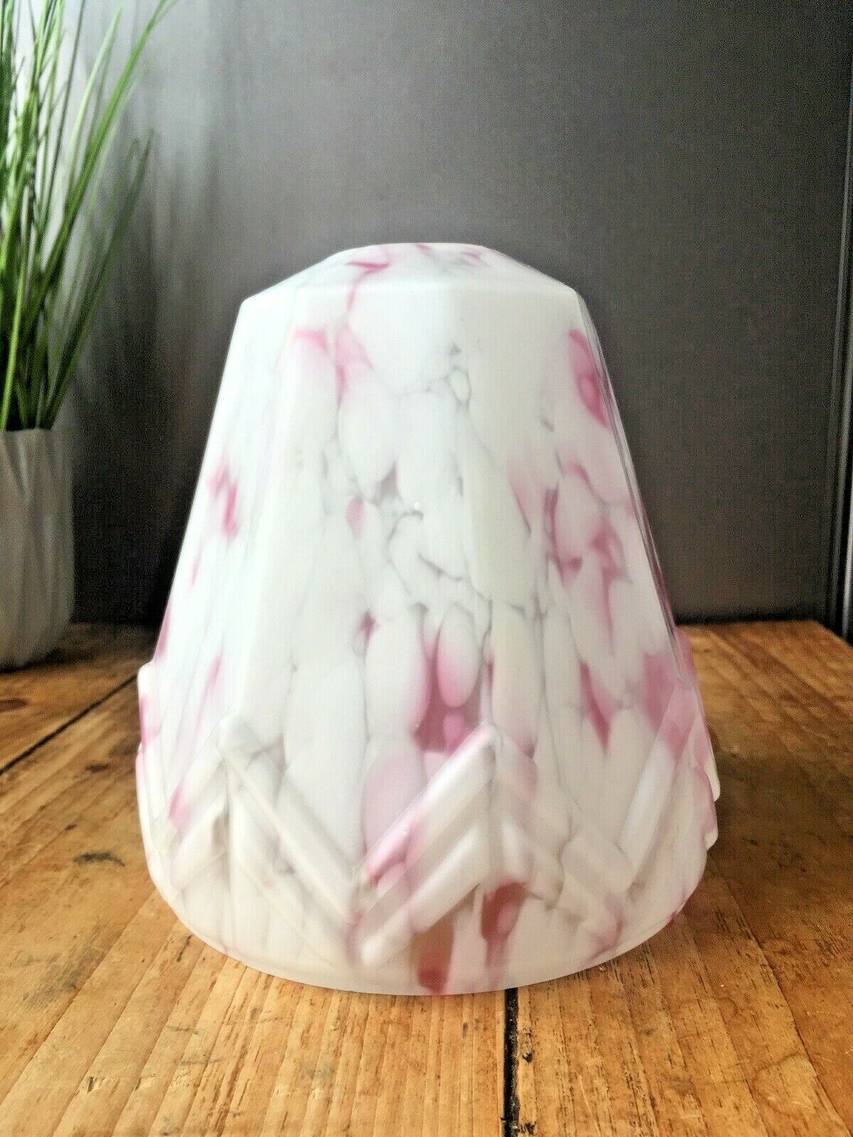 Art Deco Pink Marbled Geometric Zig Zag Splatter Glass Ceiling Light Lamp Shade photo 100.0