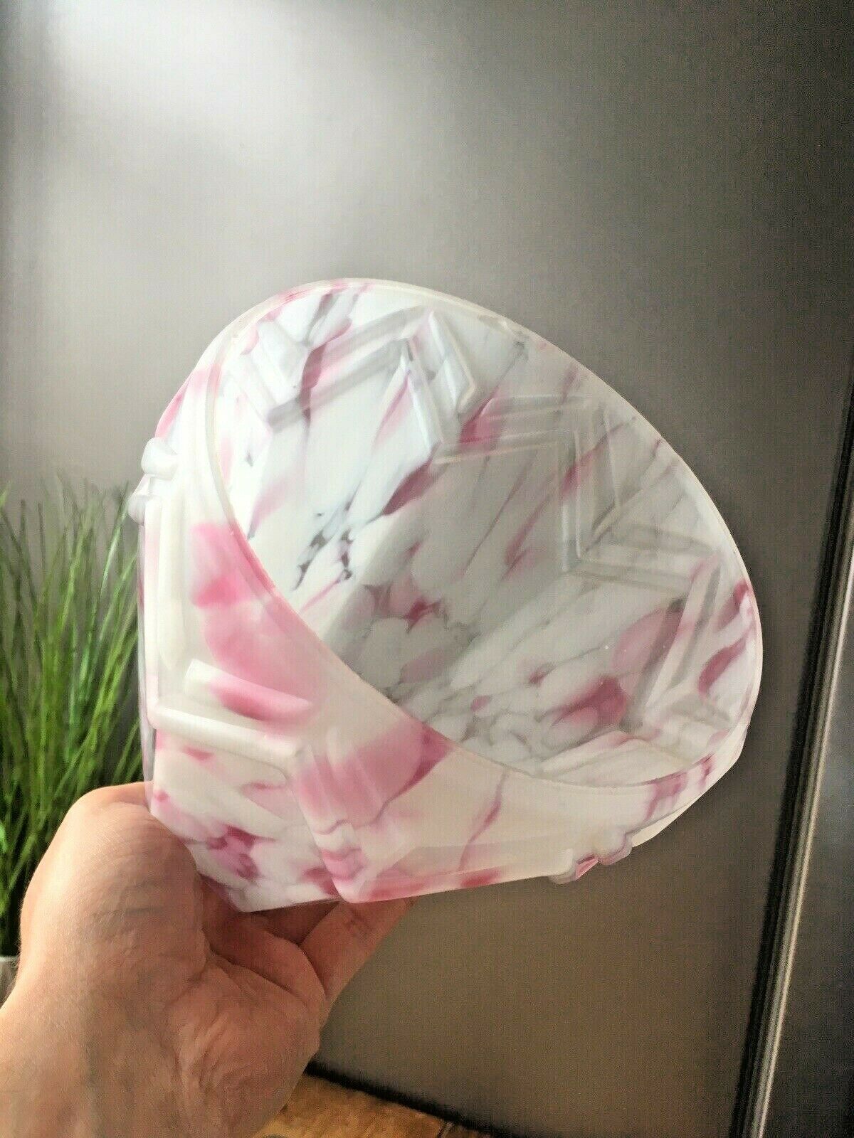 Art Deco Pink Marbled Geometric Zig Zag Splatter Glass Ceiling Light Lamp Shade photo vintage