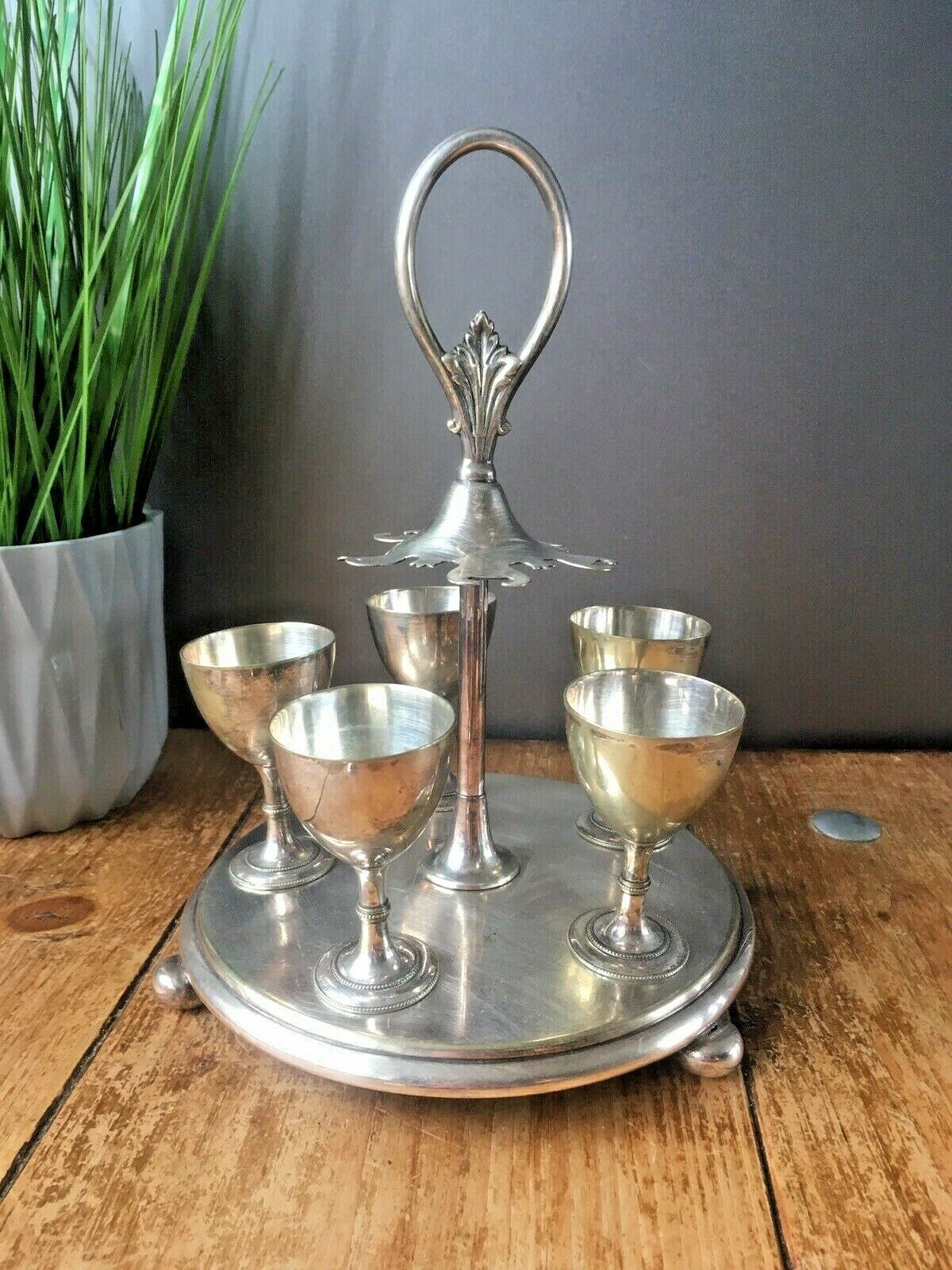 Antique C1872 91 Silver Plated Thomas White Of Sheffield 5 Egg Cup Set On Stand photo furniture