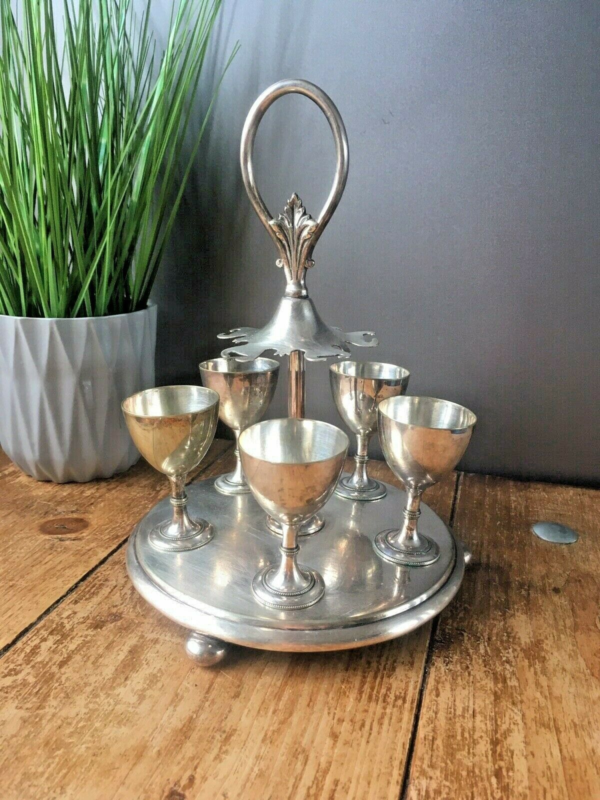 Antique C1872 91 Silver Plated Thomas White Of Sheffield 5 Egg Cup Set On Stand photo for sale