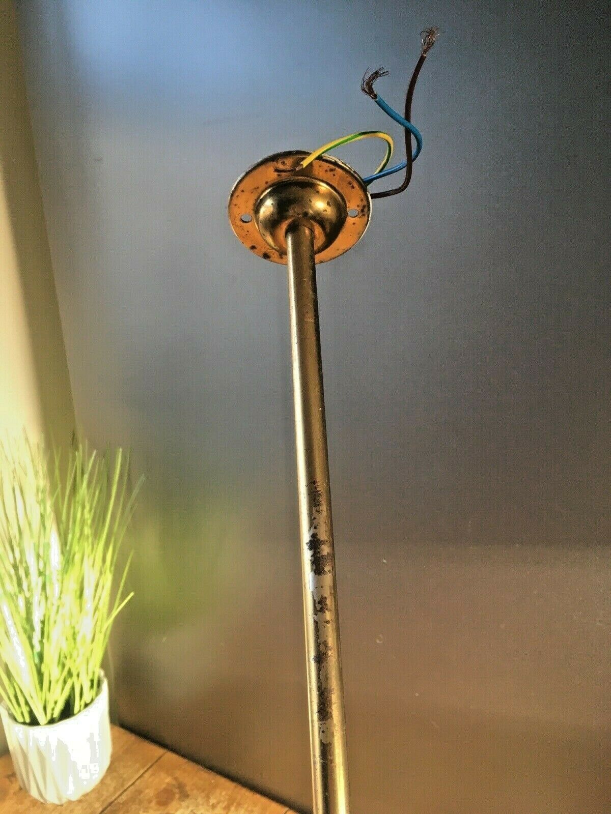 Mid Century Brass Light Fitting Ceiling Pole 3 Bulb Lamp Shade Holder 60's 70's photo furniture