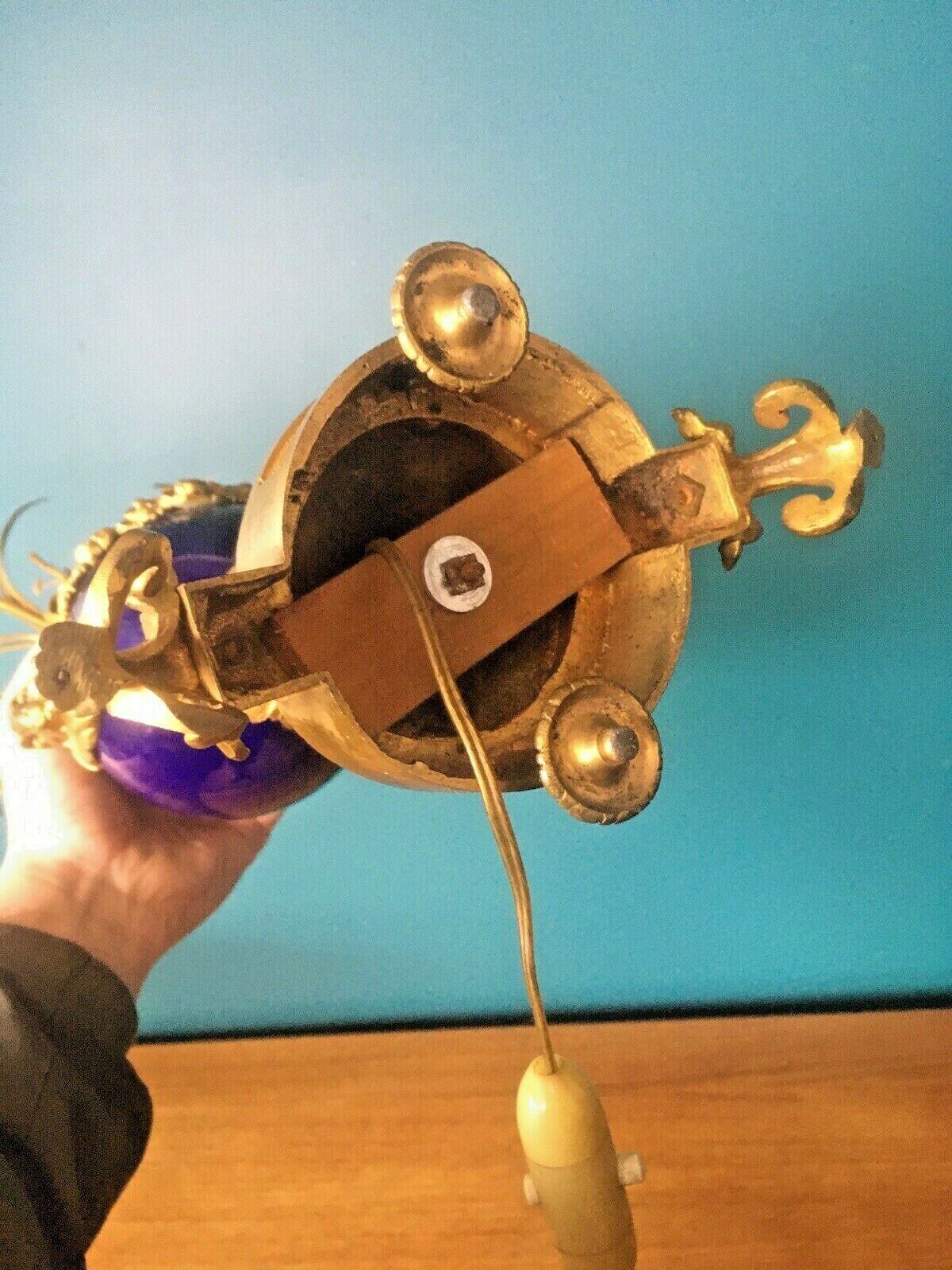 photo furniture Antique Pair Of Cobalt Ormolu Louis XV Ram Candelabra Lamps Hollywood Regency