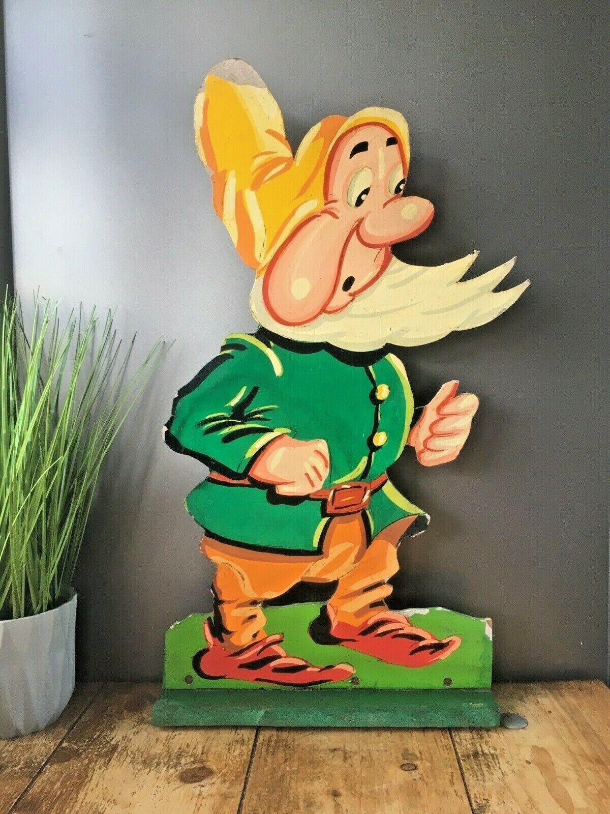 Large Vintage 1970's Snow White & The Seven Dwarfs Wooden Funfair Garden Display photo Art