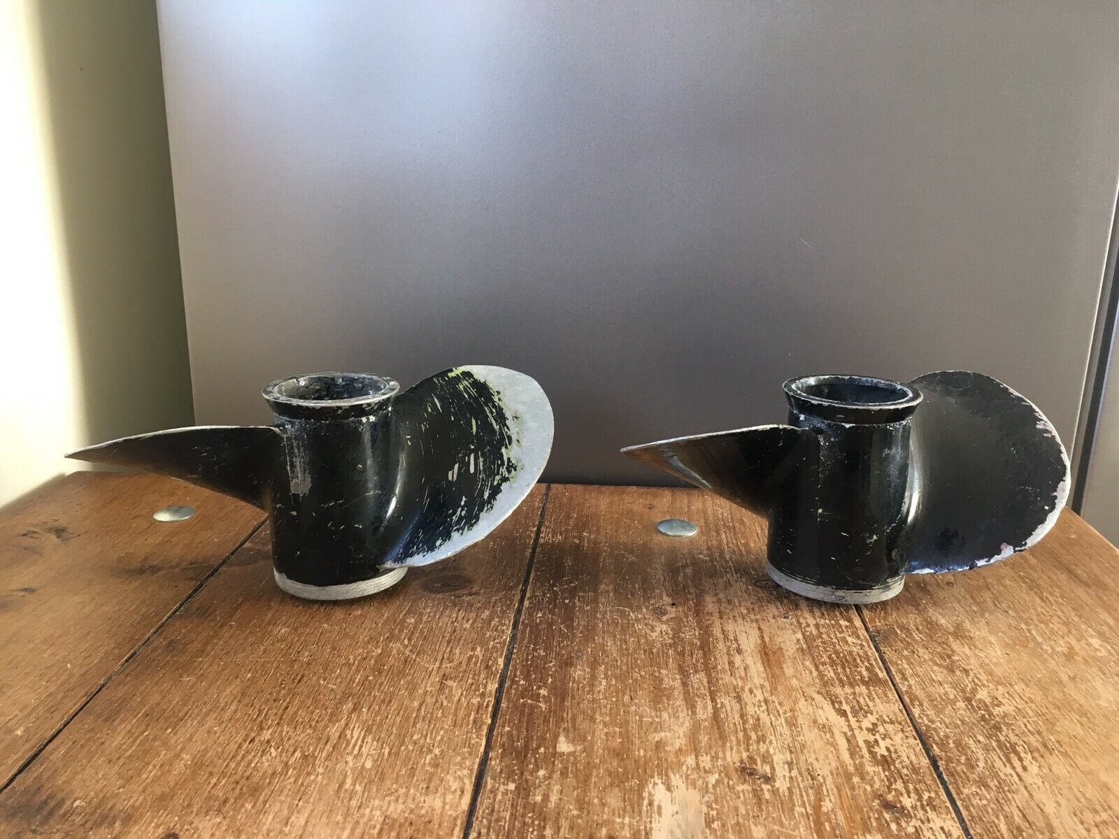 photo for sale 2 Vintage 60's Mercury Aluminium Propellers Candle Holders Lamp Light Upcycle