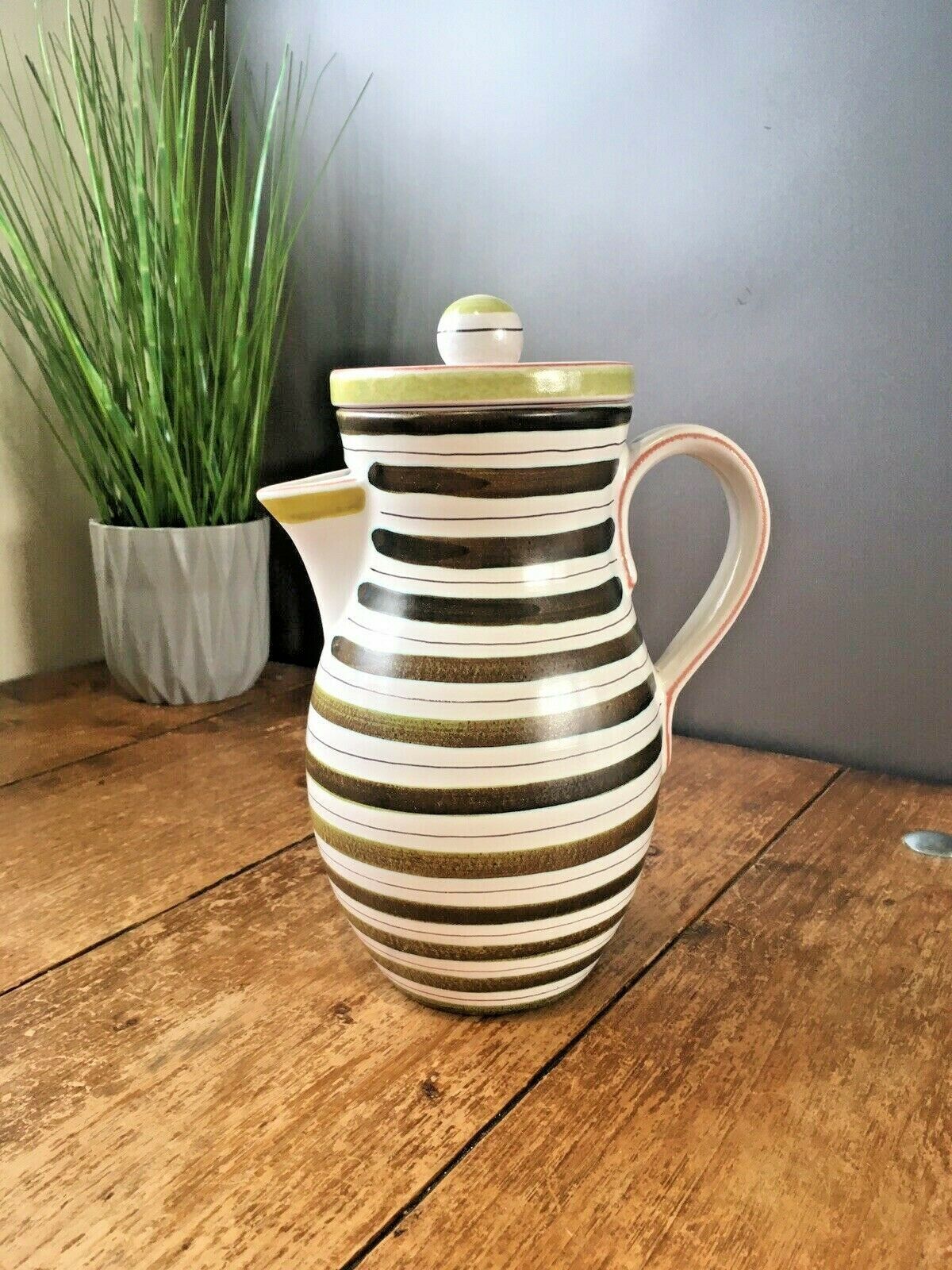 Mid Century Stig Lindberg Gustavsberg Swedish Pottery Striped Faience Coffee Pot
