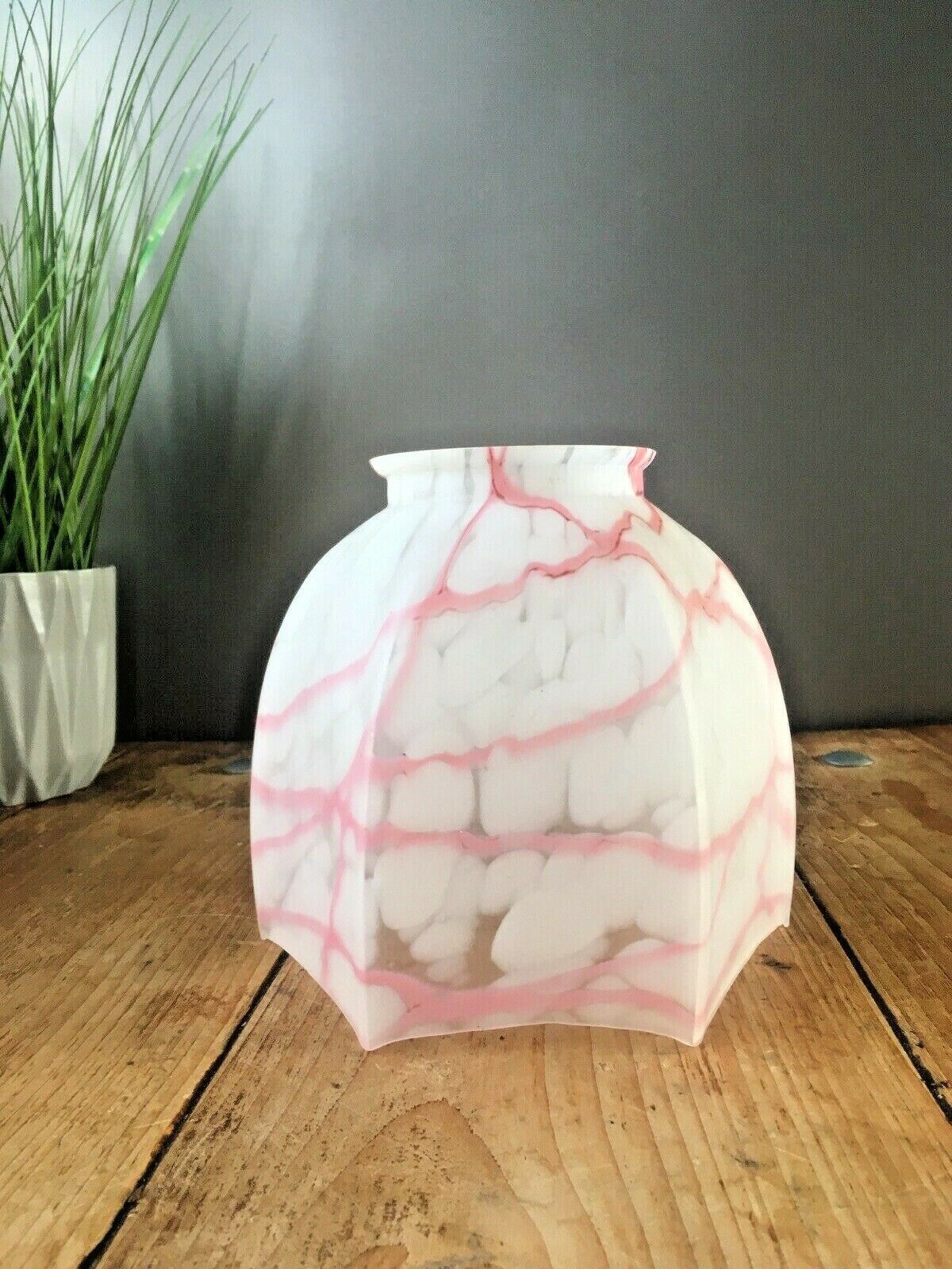 Art Deco Glass Pink Marble Effect Mottled Ceiling Pendant Lamp Shade Vintage 30s photo Lighting
