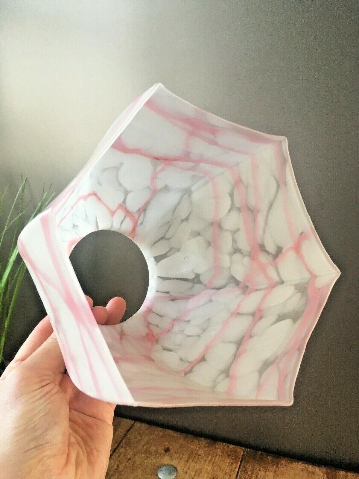 Art Deco Glass Pink Marble Effect Mottled Ceiling Pendant Lamp Shade Vintage 30s photo 85.0