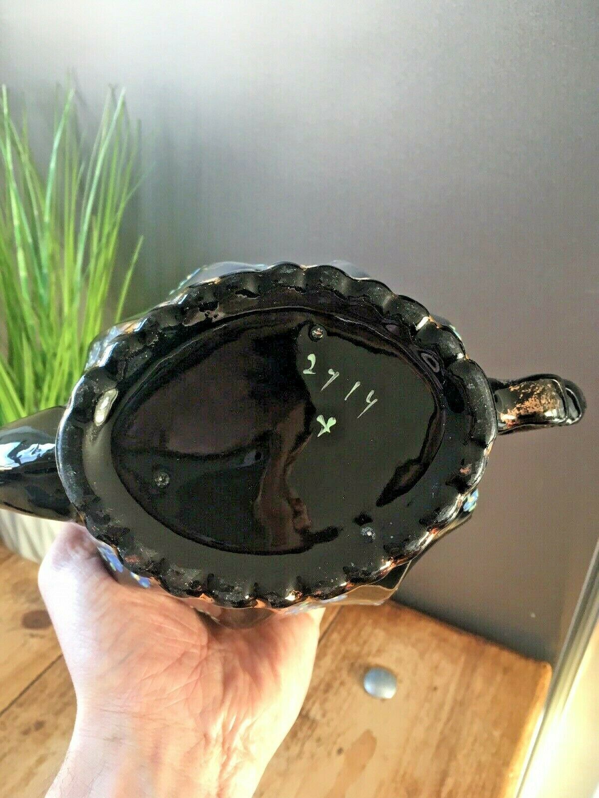 Beautiful Victorian Jackfield Black Gold Gilt Blue Floral Teapot Gibsons Jetware photo vintage