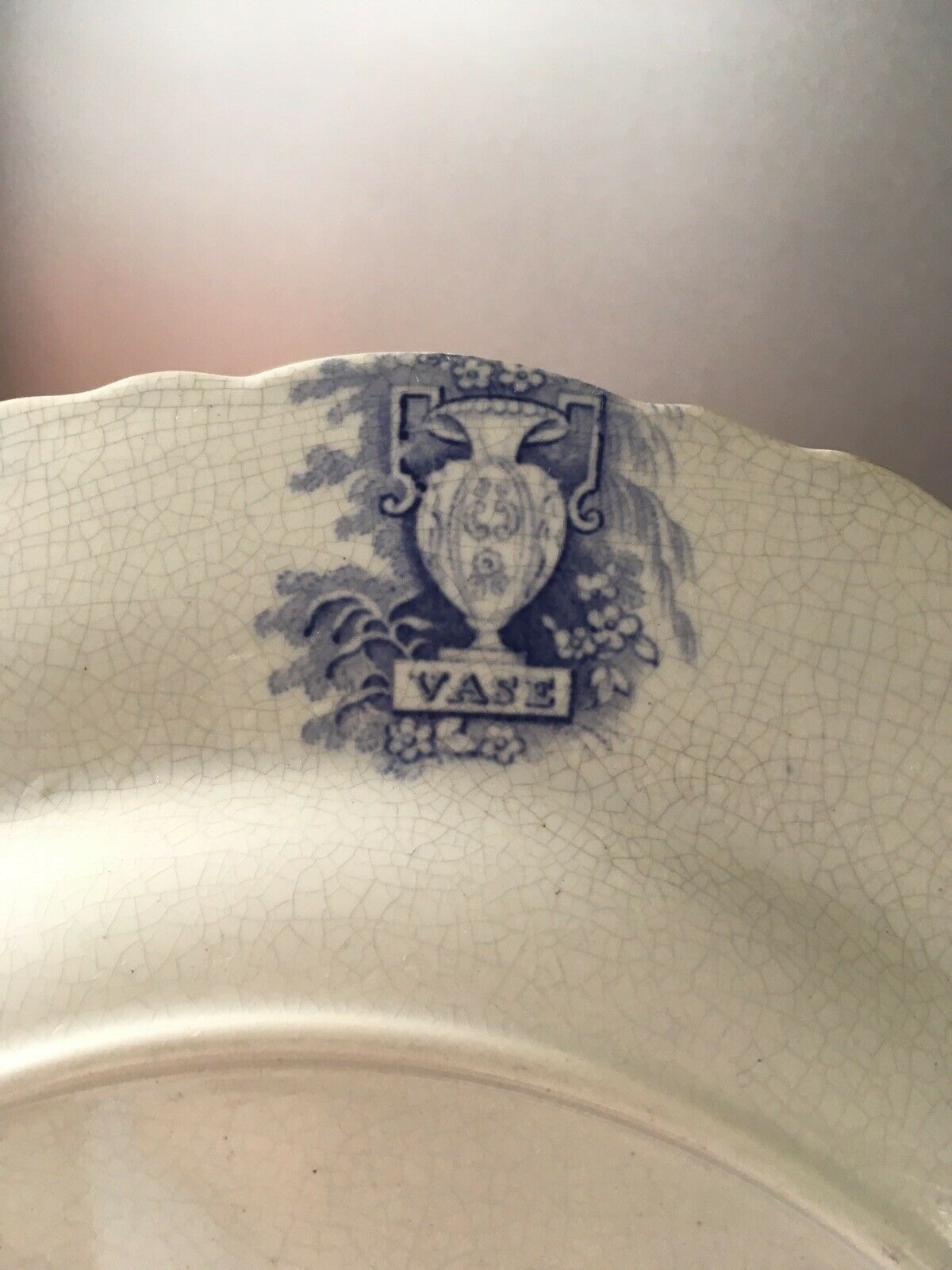 Rare Antique C1816 John Rogers & Son Vase Pattern Blue & White Plate Cows Sheep photo vinterior