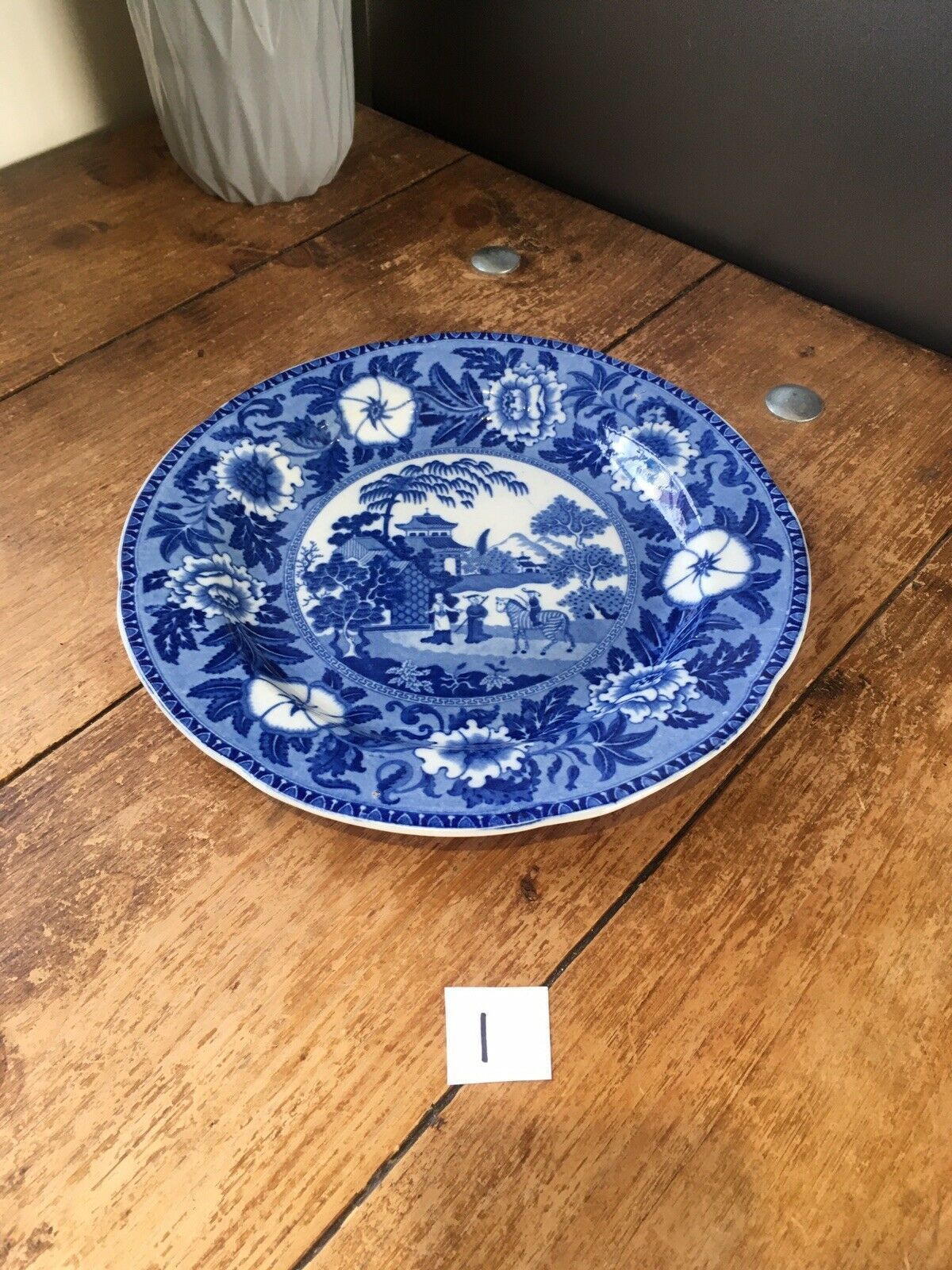 Antique C1825 29 Toft & May Zebra Pattern Blue & White Pearlware Plate Roger photo vinterior