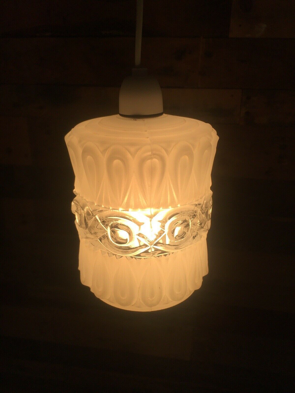 50.0 Retro 60s White & Clear Rippled Textured Knobbly Glass Lamp Shade Vintage 70s photo