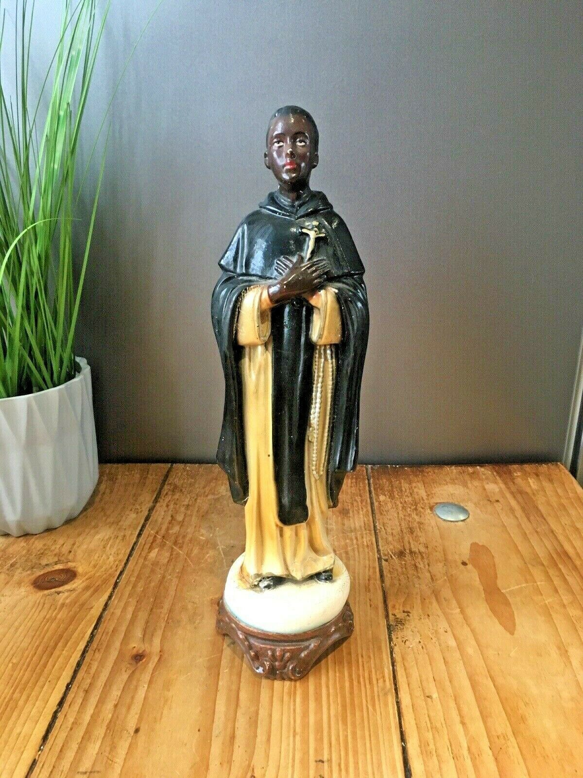 Antique Italian Plaster Chalkware Saint St Martin Figurine Religious Sculptur