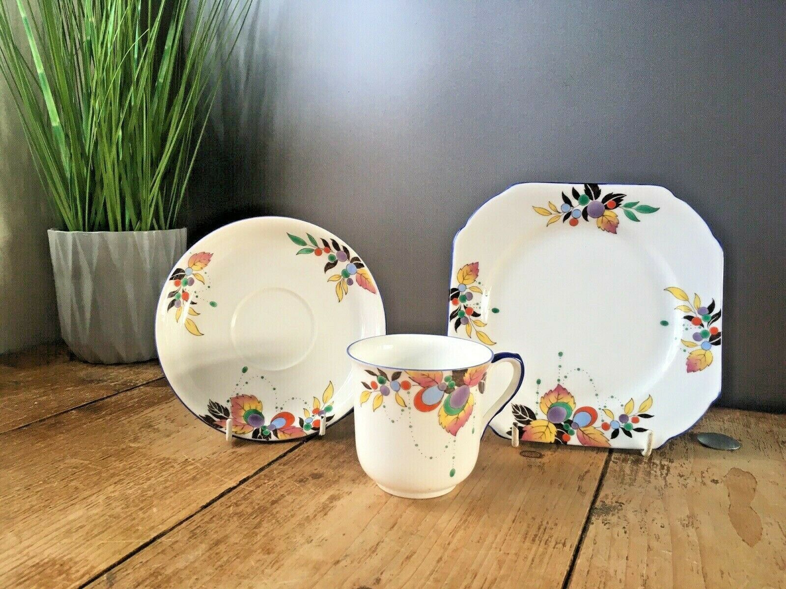 Rare Art Deco Shelley China Autumn Leaf 11702 Pattern Trio Cup Saucer Sideplate photo 110.0