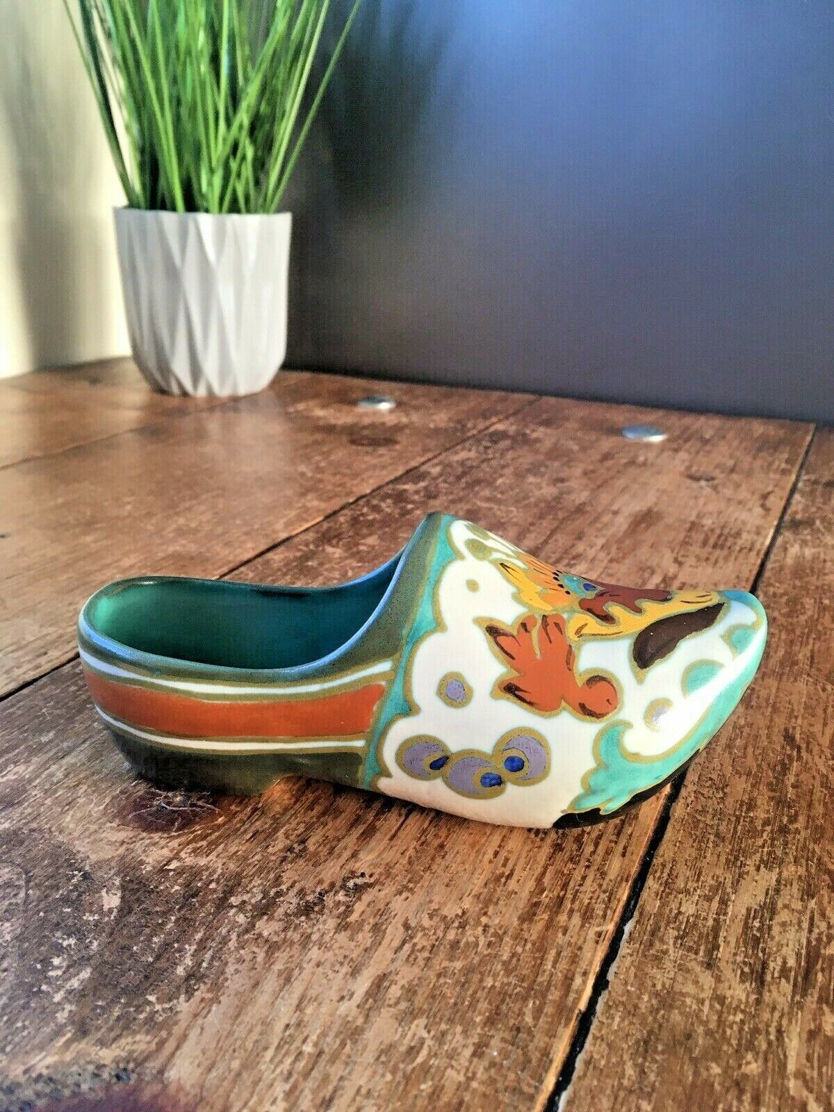Gouda Art Royal Pottery Zuid Floral Hand Painted Clog Shoe Dutch Holland Nouveau photo Home Decor
