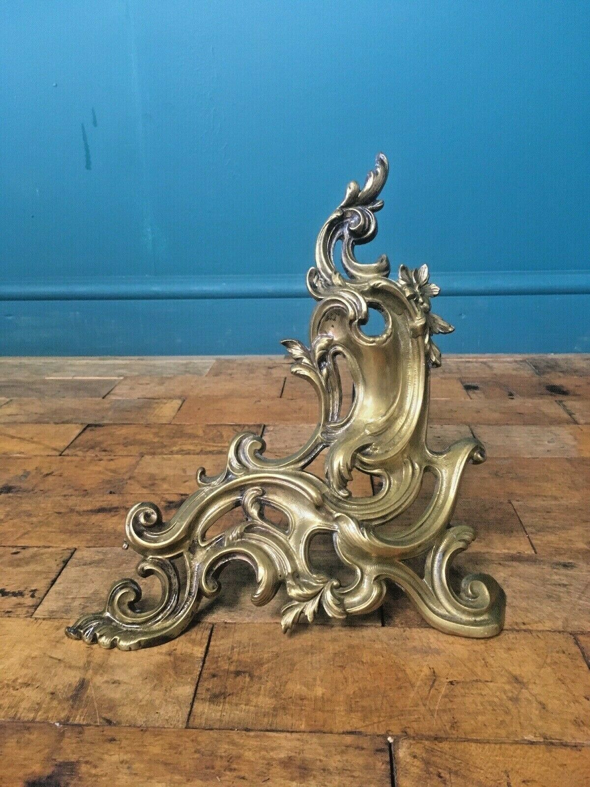 Superb Antique C1860 Charles Casier French Rococo Fireside Fire Dogs Andirons Chenets photo for sale