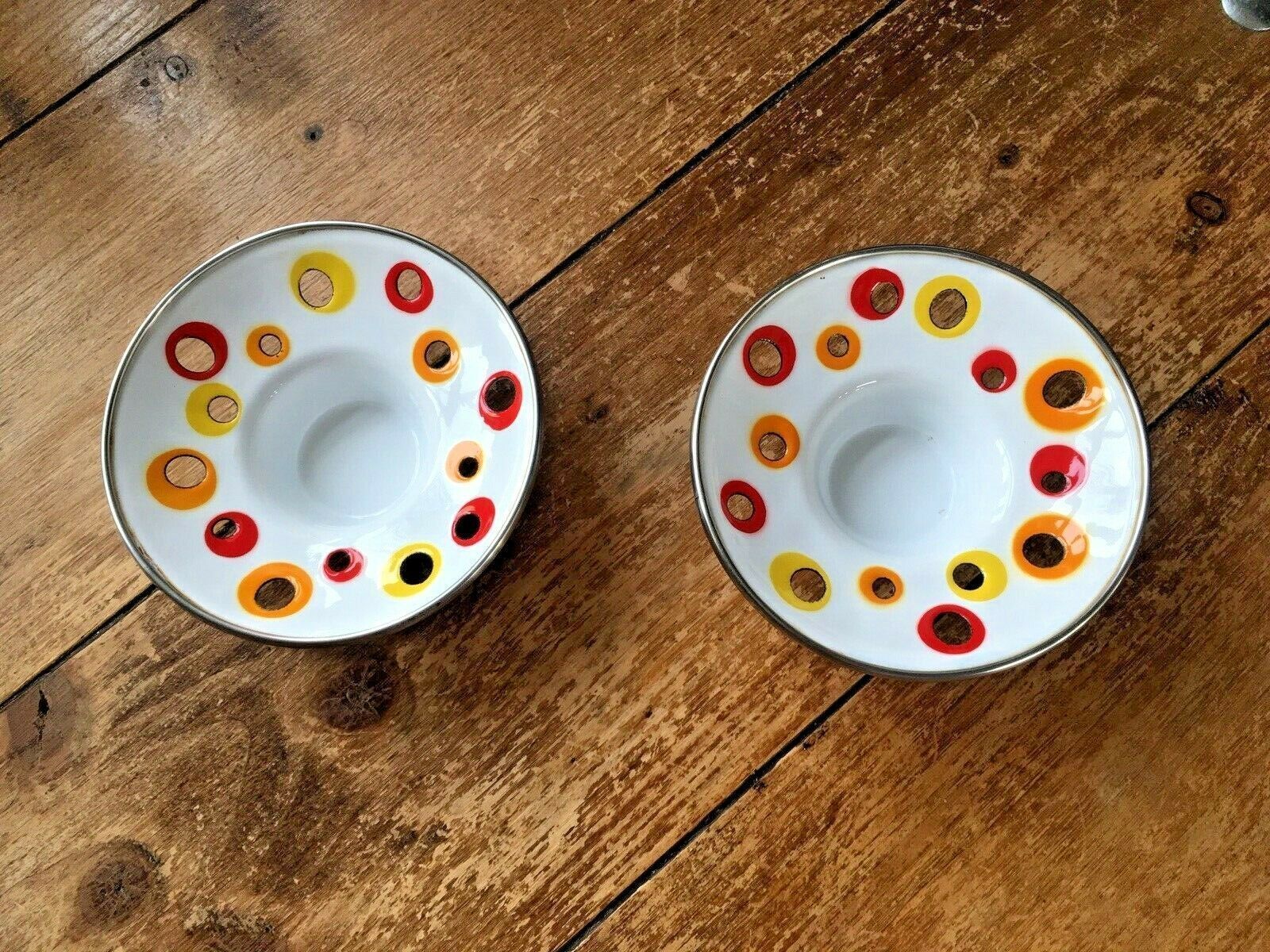 Pair Of 1980's Ikea Multicoloured Enamel Tea Light Candle Holders Space Age Ufo photo vintage
