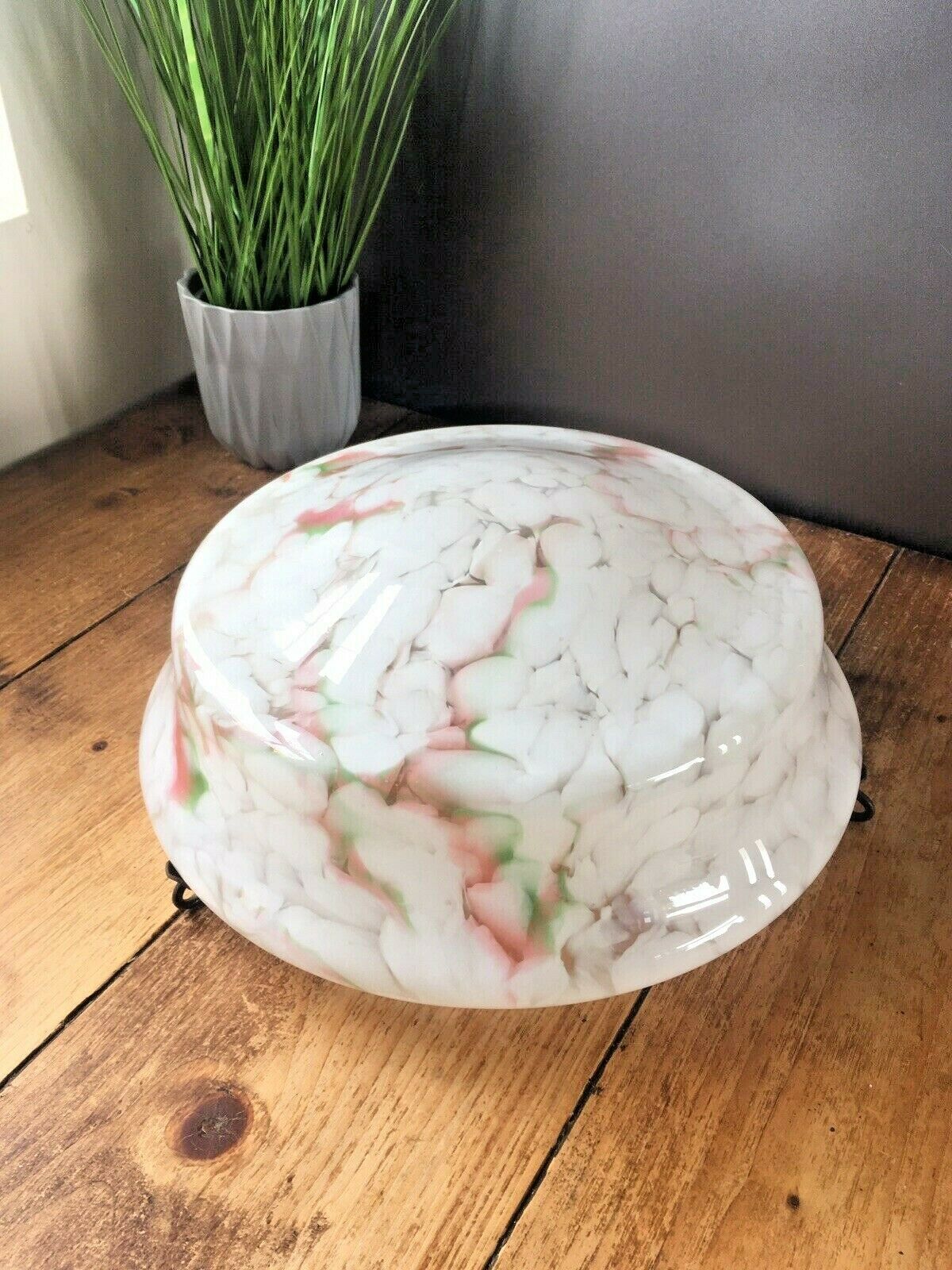 Large 1930s Art Deco White Marbled Splatter Ceiling Flycatcher Glass Light Shade photo Home Decor