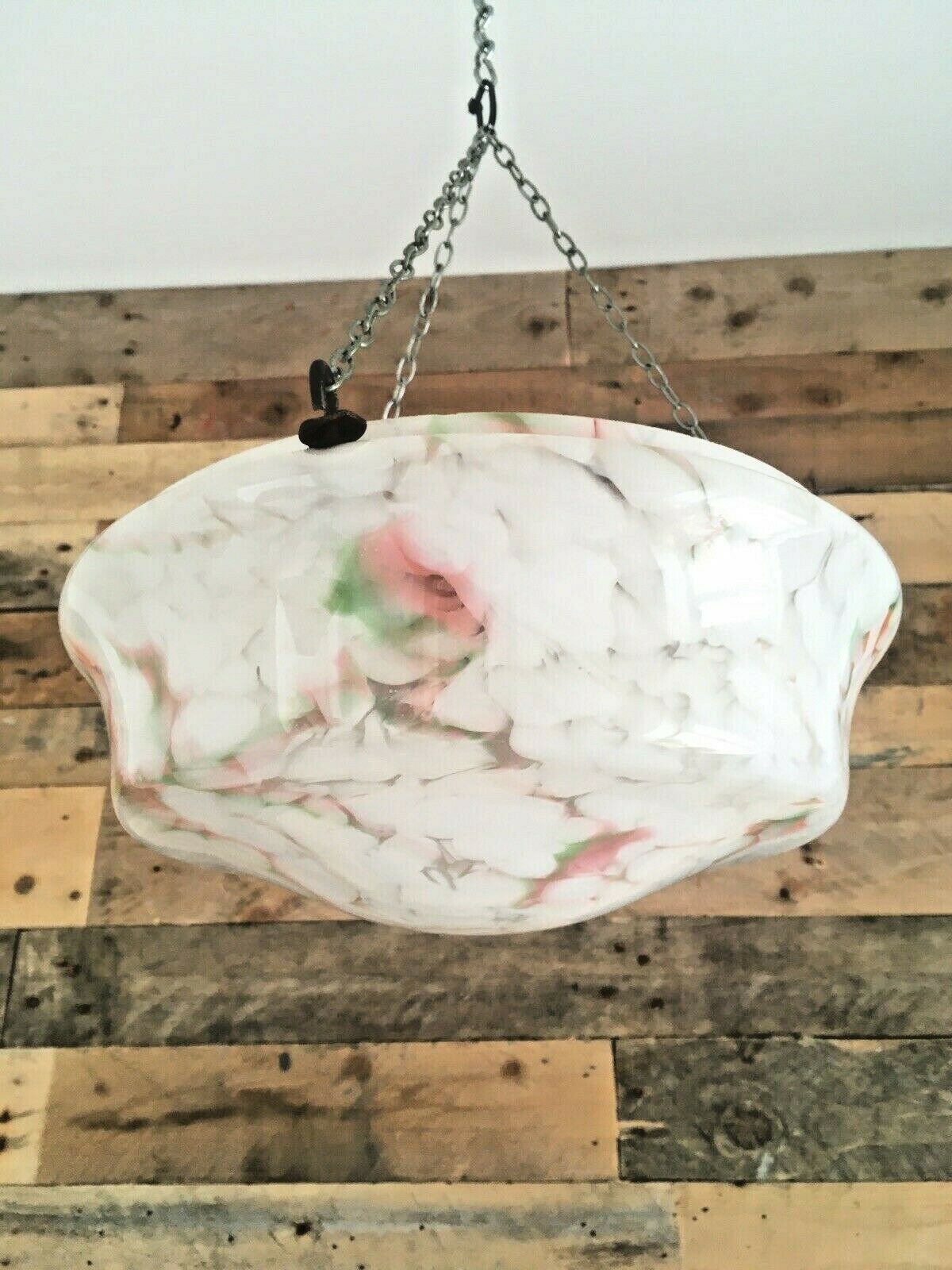 Large 1930s Art Deco White Marbled Splatter Ceiling Flycatcher Glass Light Shade photo vinterior