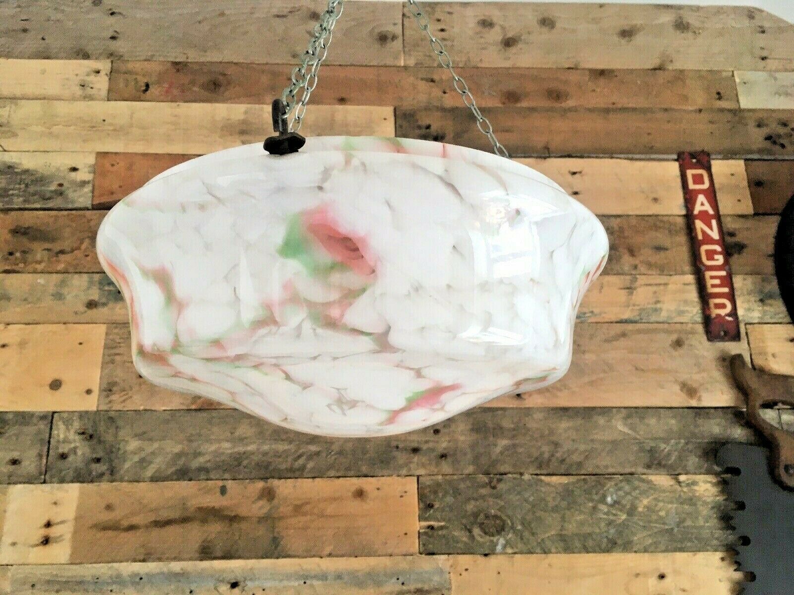 photo furniture Large 1930s Art Deco White Marbled Splatter Ceiling Flycatcher Glass Light Shade