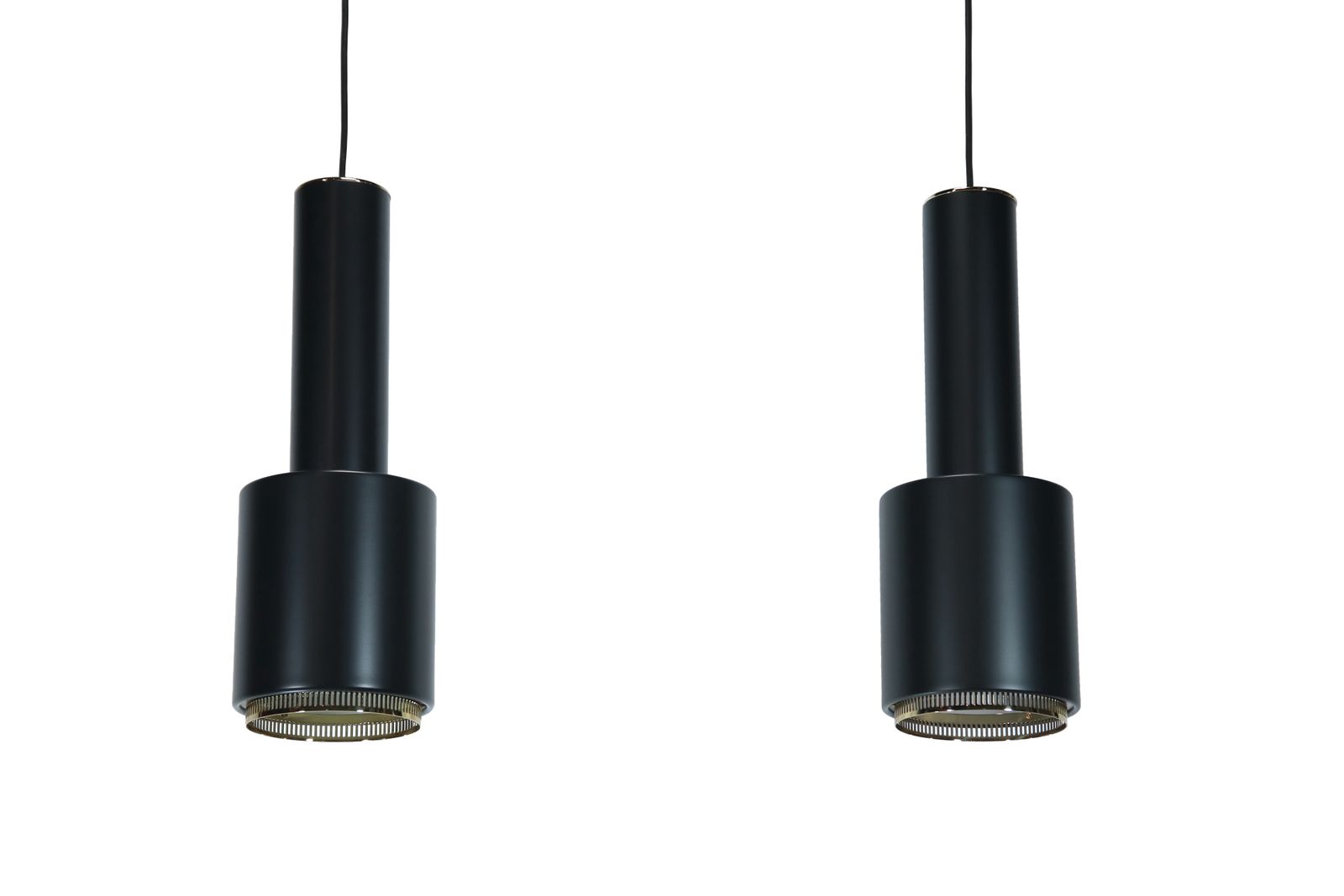 Set Of 2 Alvar Aalto A110 Hand Grenade Pendant Lamps In Black With Brass Detail photo furniture