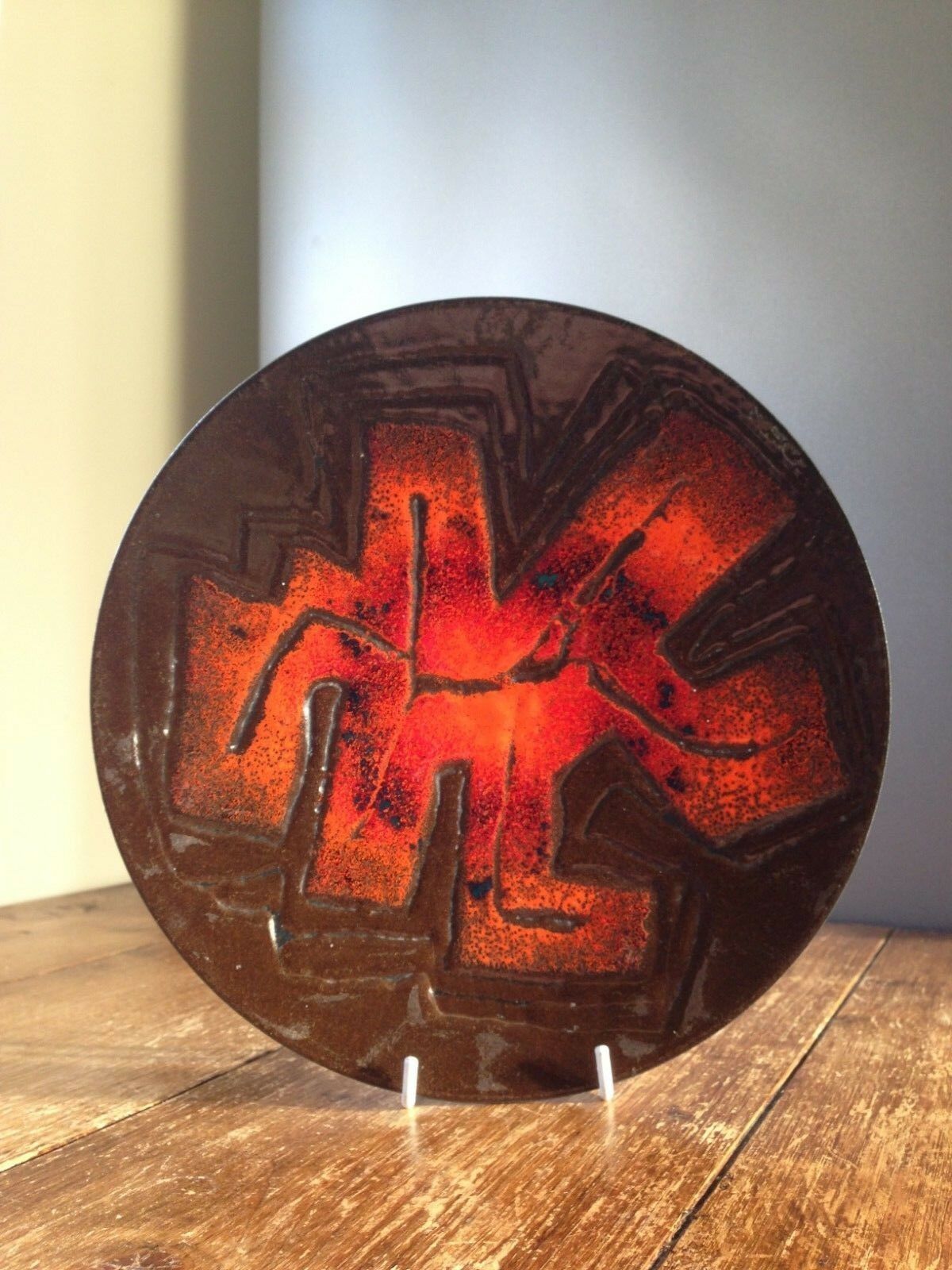 Dutch Mid Century Richard Braun Orange Abstract Enamel Dish Bowl Ijmuiden Steel photo furniture